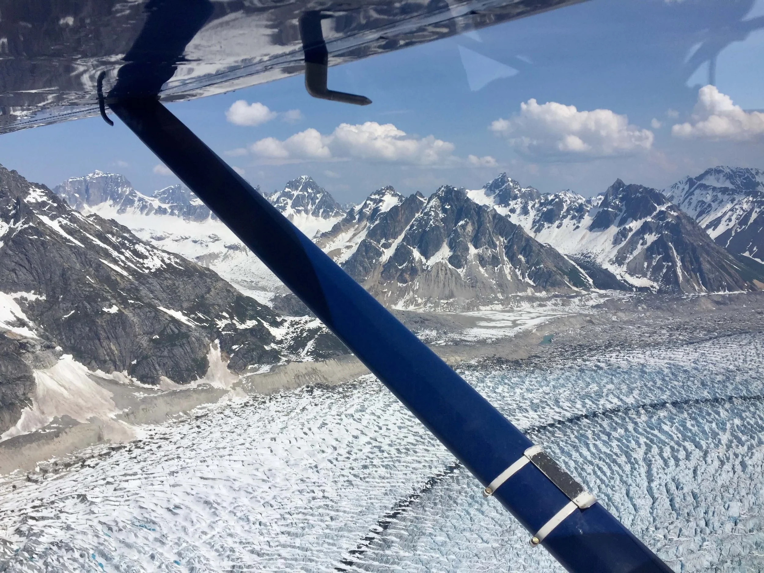 The Pika Glacier as seen from the air, under the wing of a Talkeetna Air Taxi De Havilland Otter.