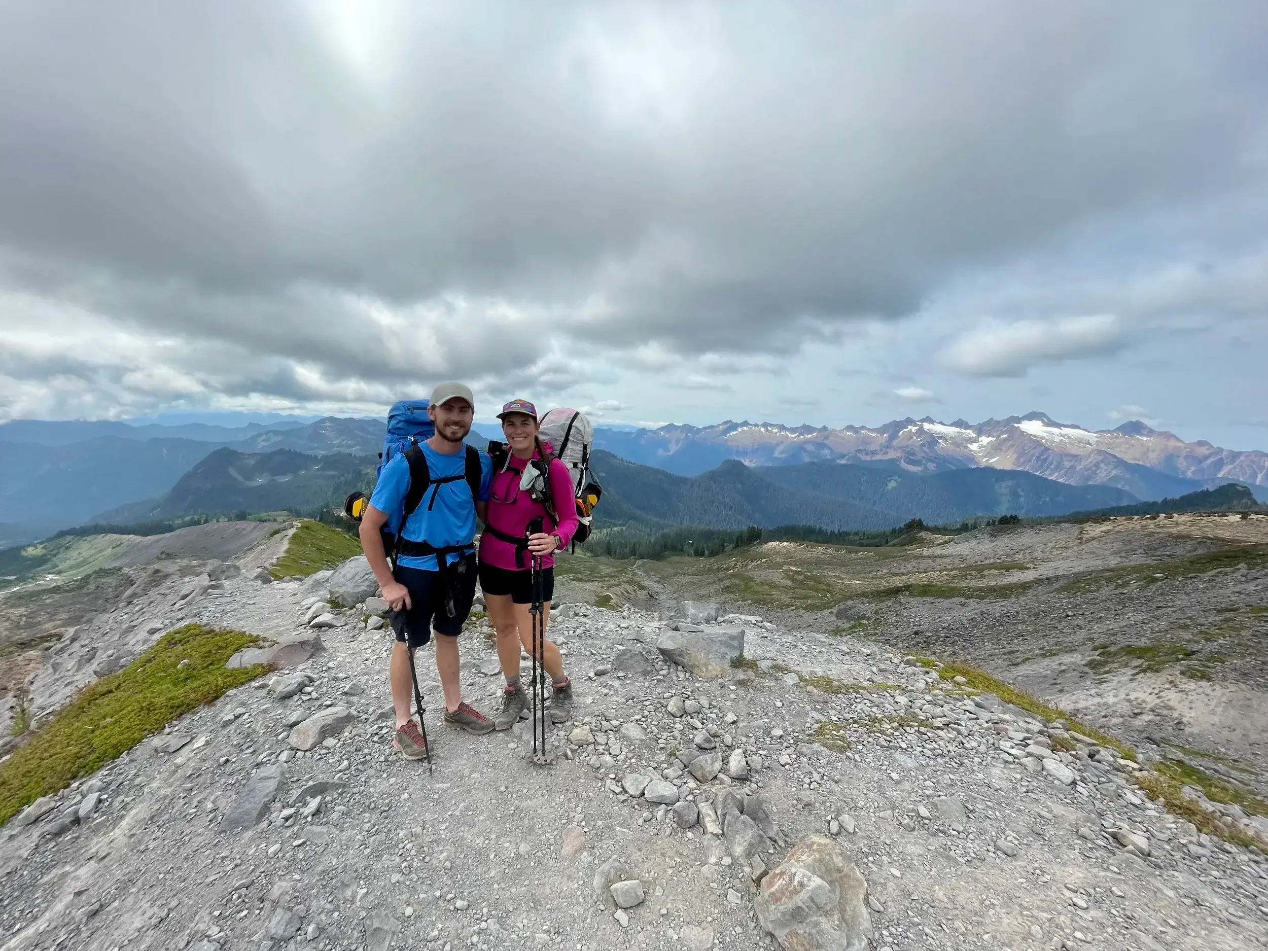 Hiking the Railroad Grade below Sandy Camp on Mount Baker.