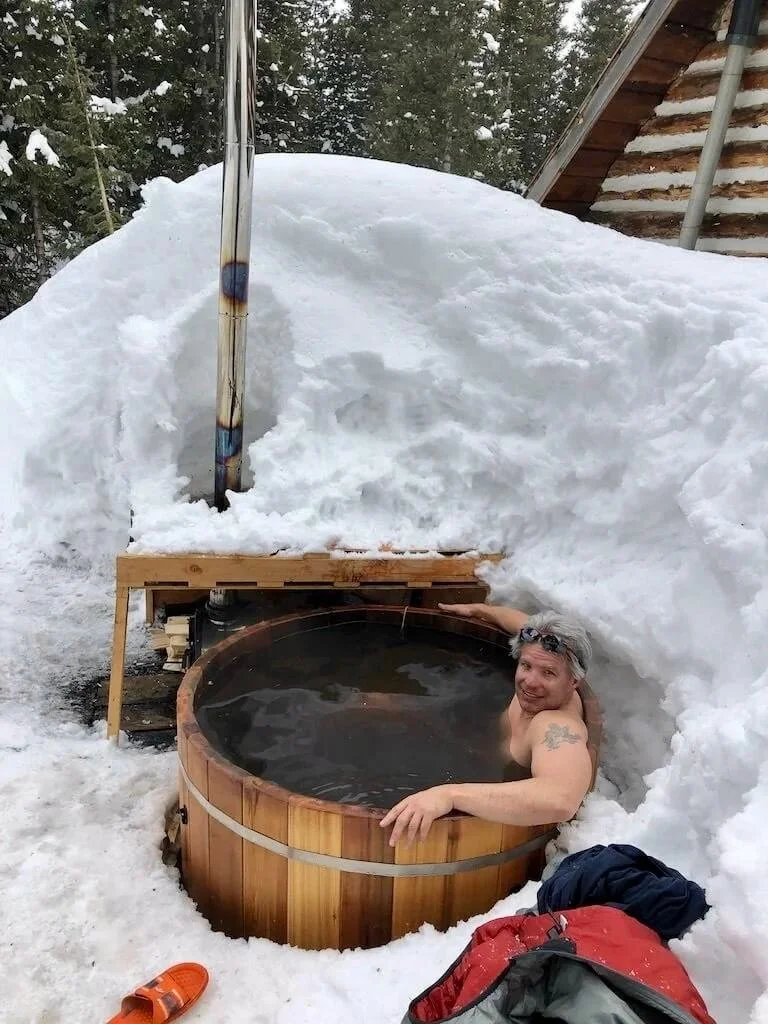 Relaxing in the hot tub after a day of backcountry skiing in the San Juan mountains.