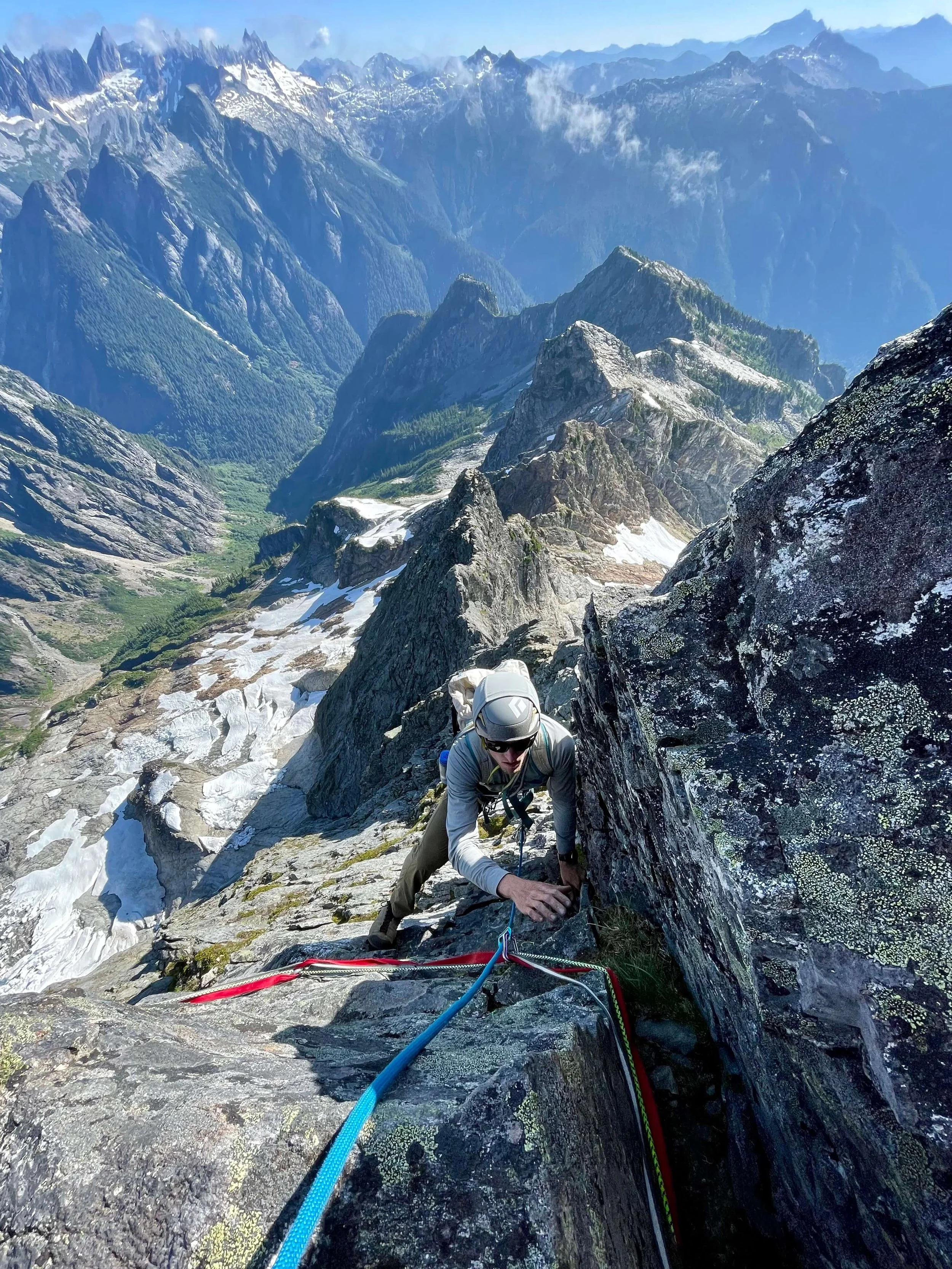 Finishing the crux pitch on the Northeast Ridge of Mt. Triumph.