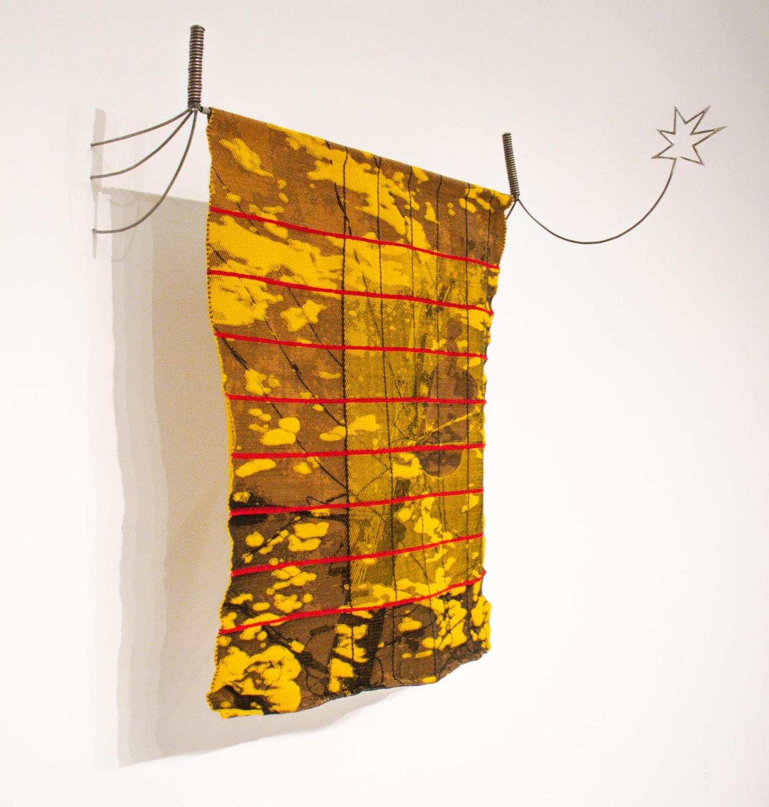 Sofia Klimkowski Arango - Live Wire, 2024, 70 x 42 x 32 in, TC2 Jacquard weaving, steel
