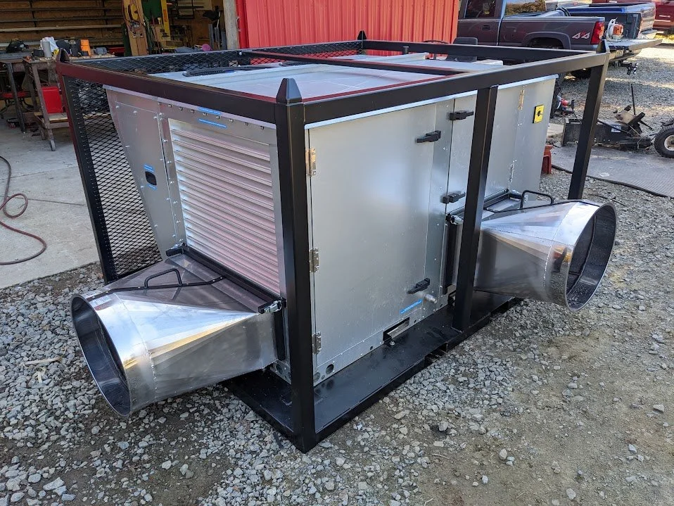 Custom stackable HVAC frame with quick attach ductwork.