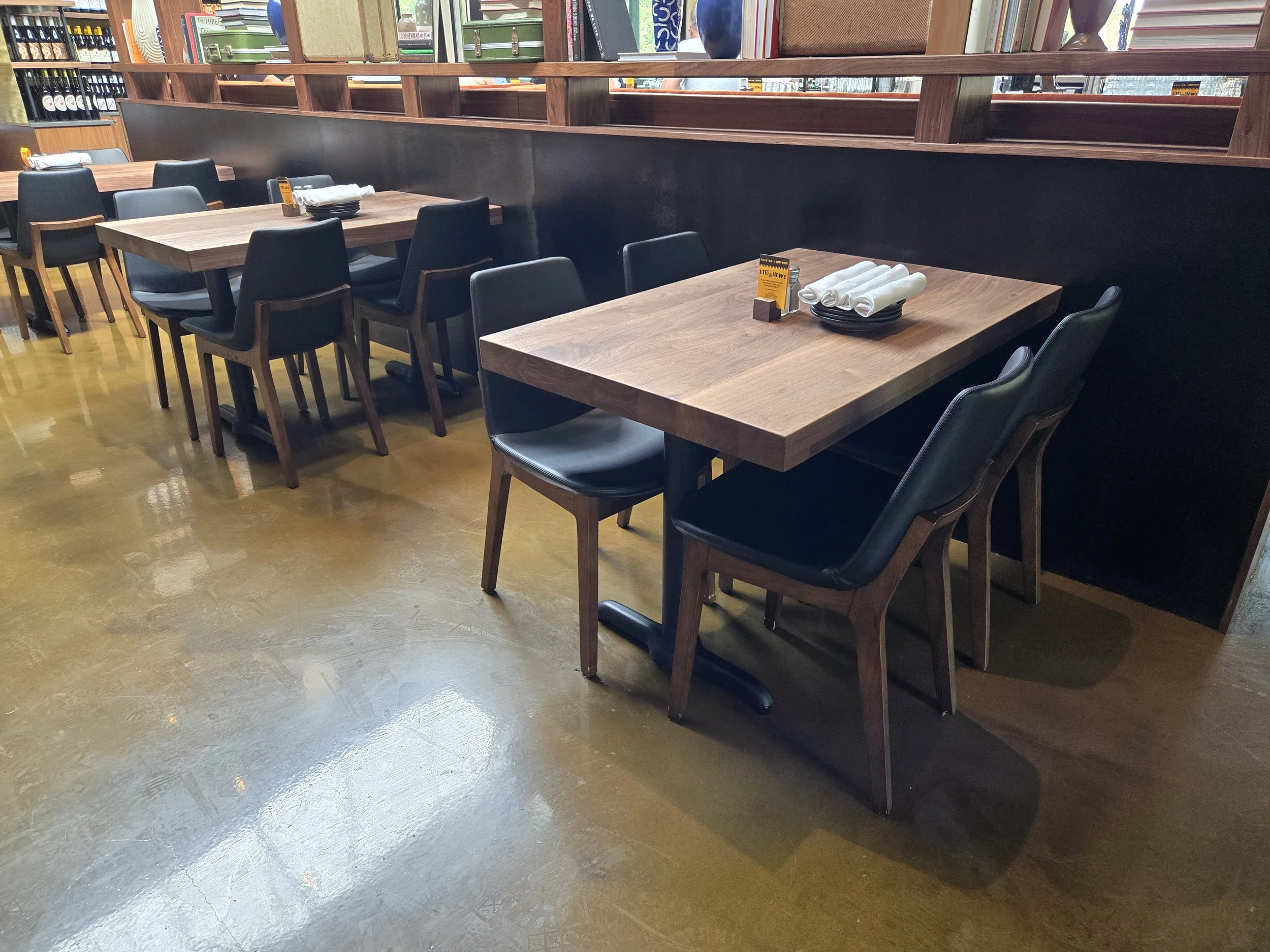 Chemically blackened steel wainscoting.