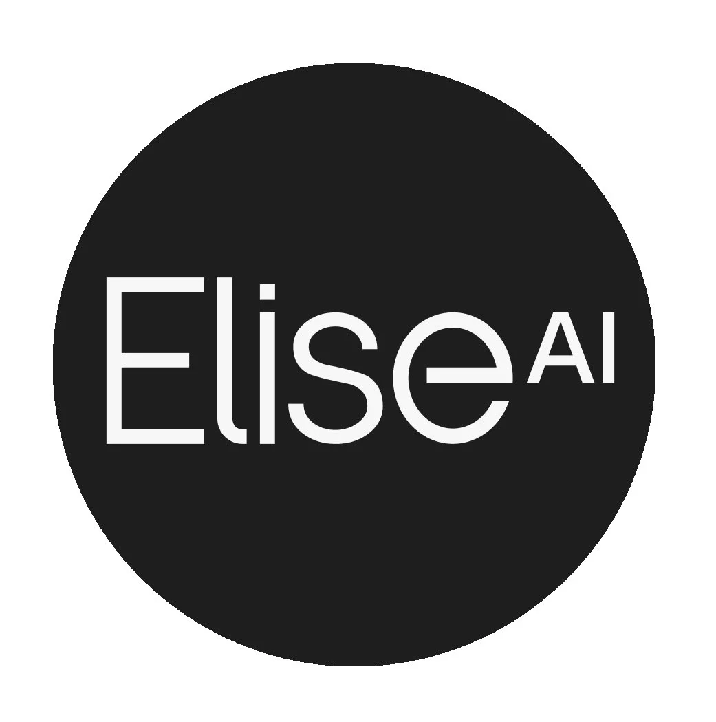 Black circular logo with the word 'Elise' in white text, with the letter 'e' in a larger font and the word 'AI' smaller at the end.