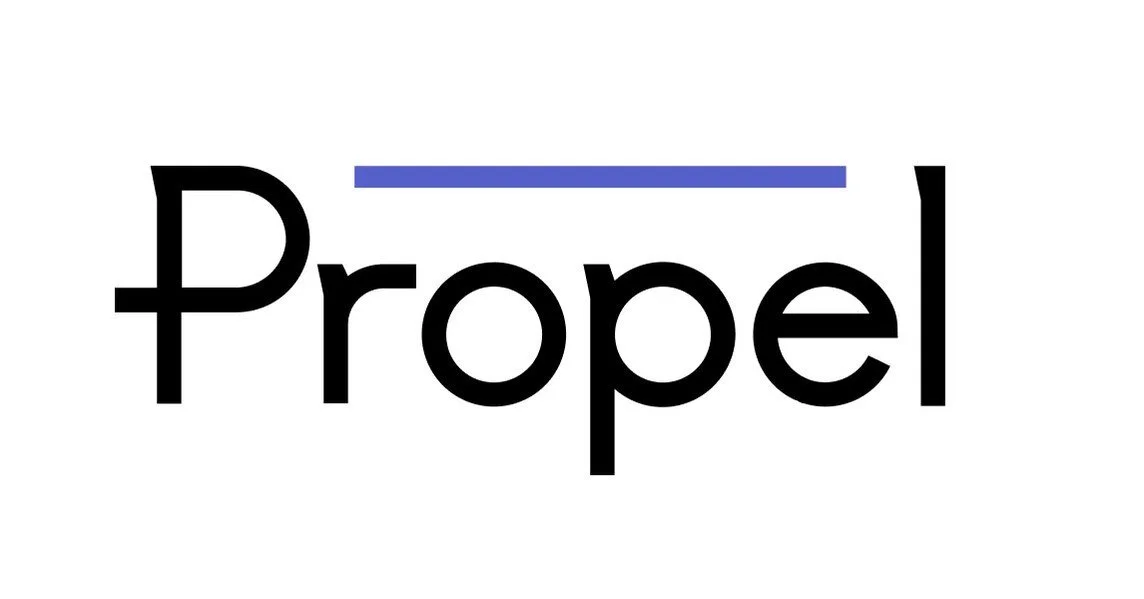 The word 'Propel' with a blue horizontal line above it.