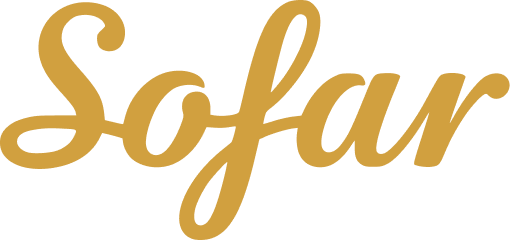 Close-up of the word "Sofur" written in gold cursive script on a black background.