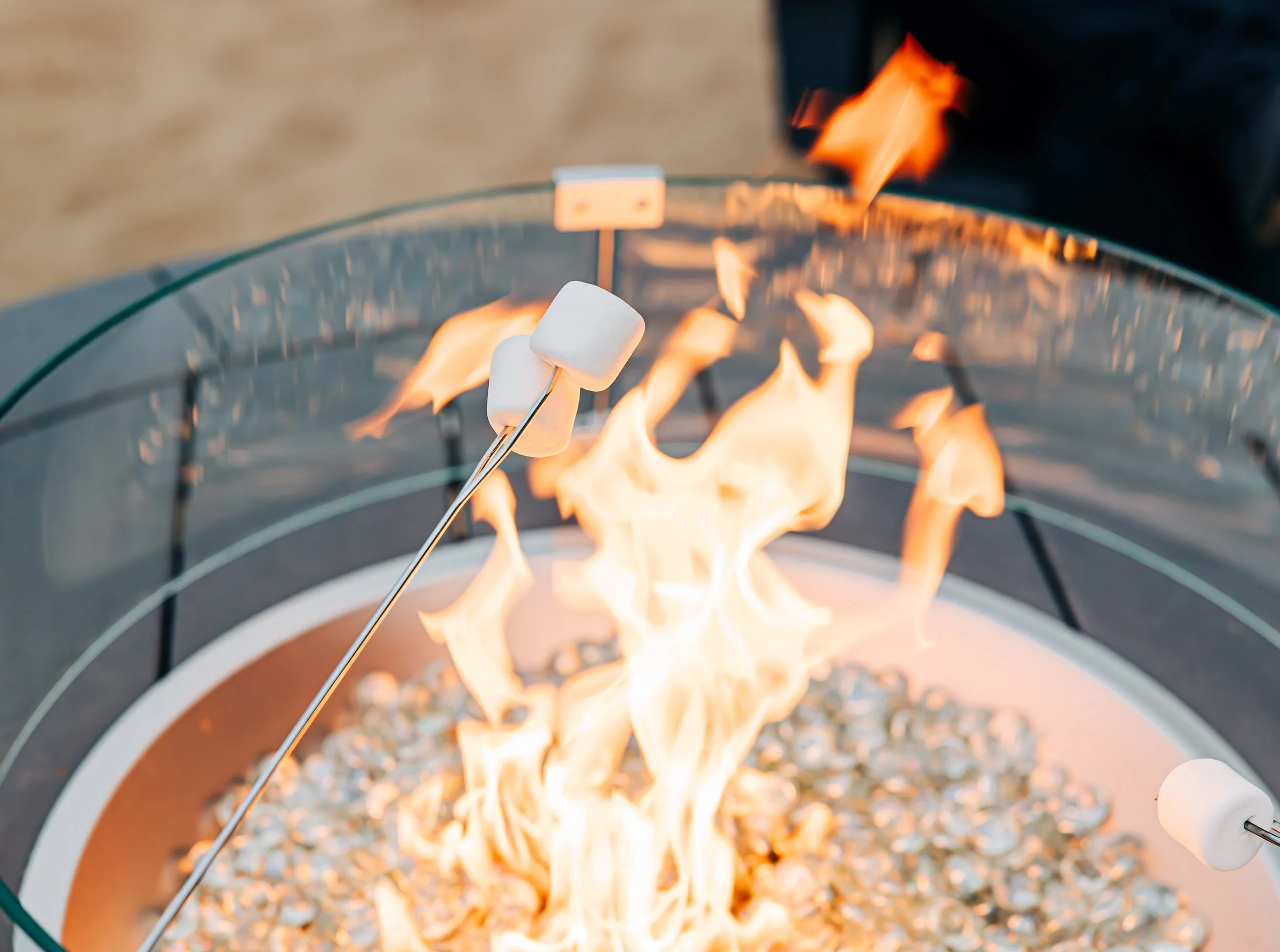 Roasting smores at beach fire pit at Alexandra Inn