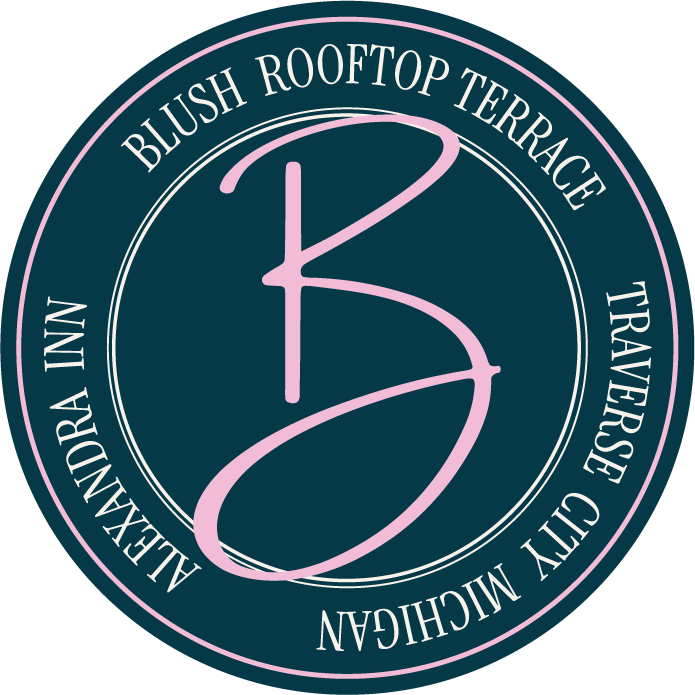 Logo for Blush Rooftop Terrace, Inn, Travelurse City Michigan, Alexandra Inn