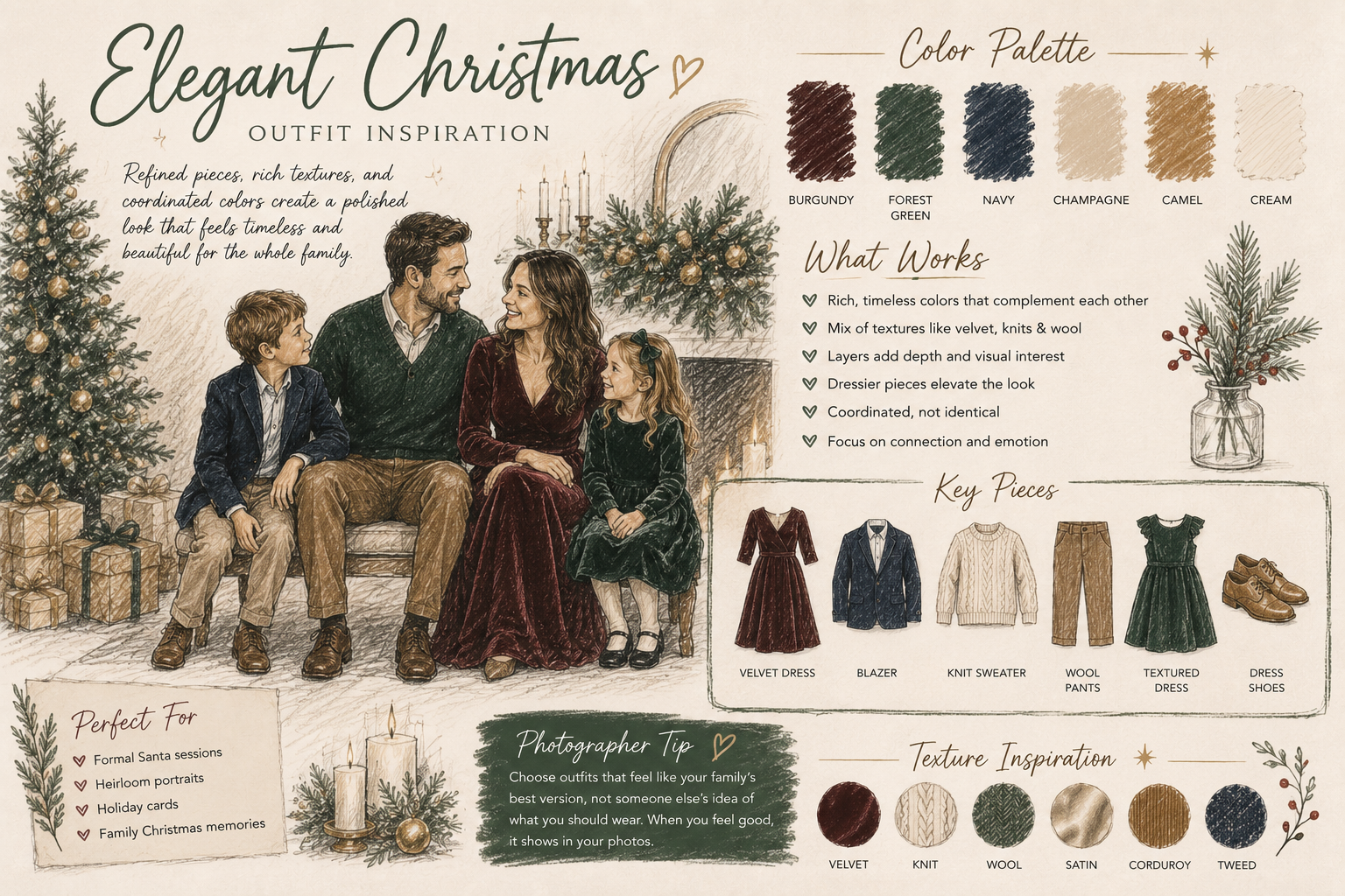 Children dressed in elegant holiday clothing during a magical Santa photography experience.
