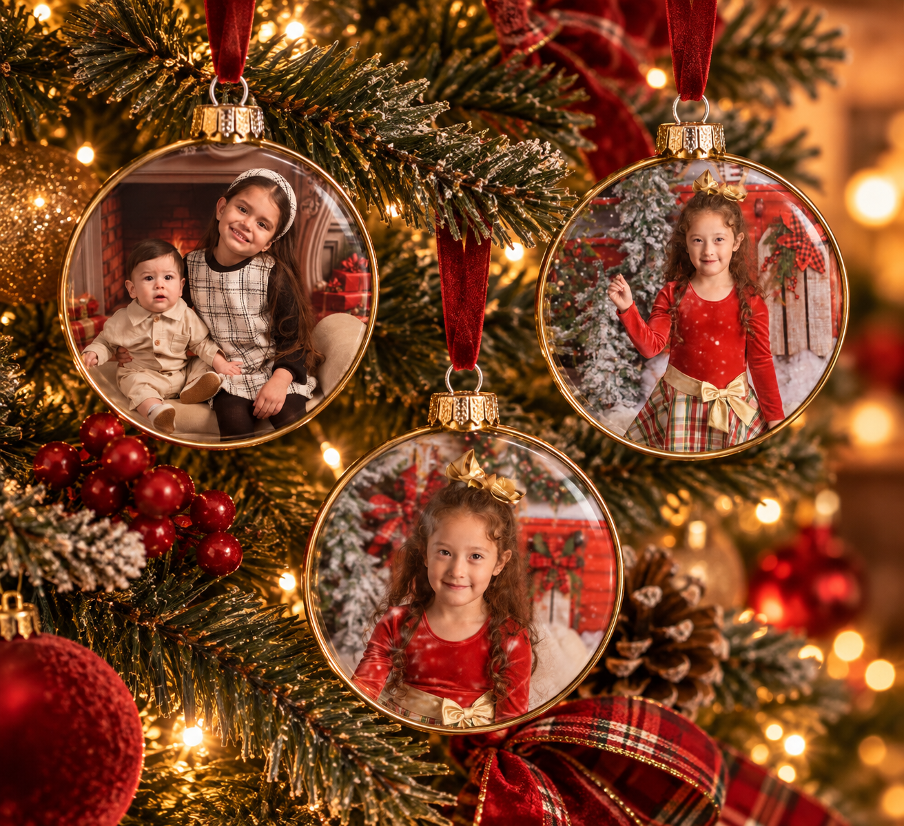 Siblings photographed together during a playful Christmas portrait session