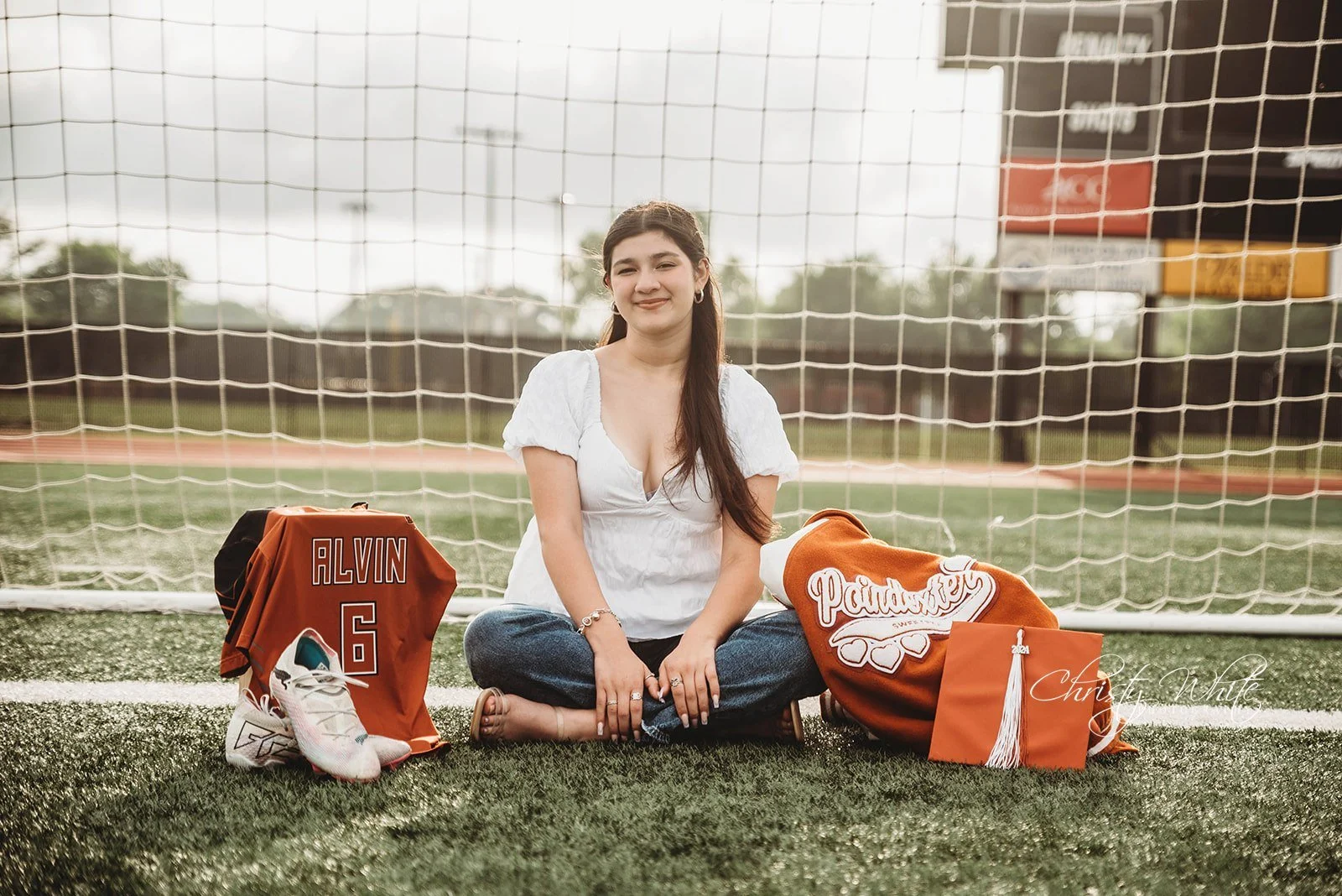 Alvin Texas high school senior photo in sports stadium