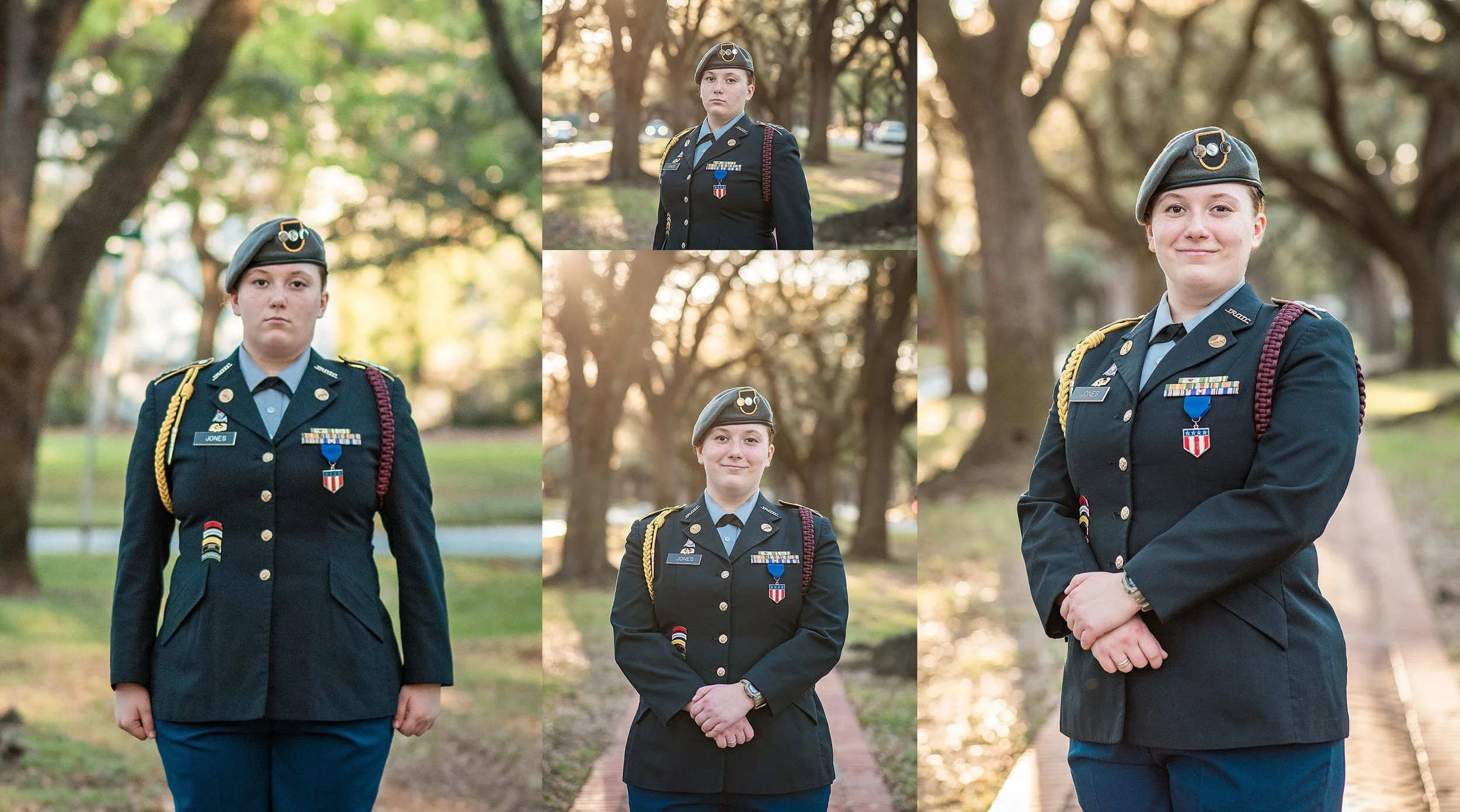 High school senior wearing military uniform for graduation portraits in Houston