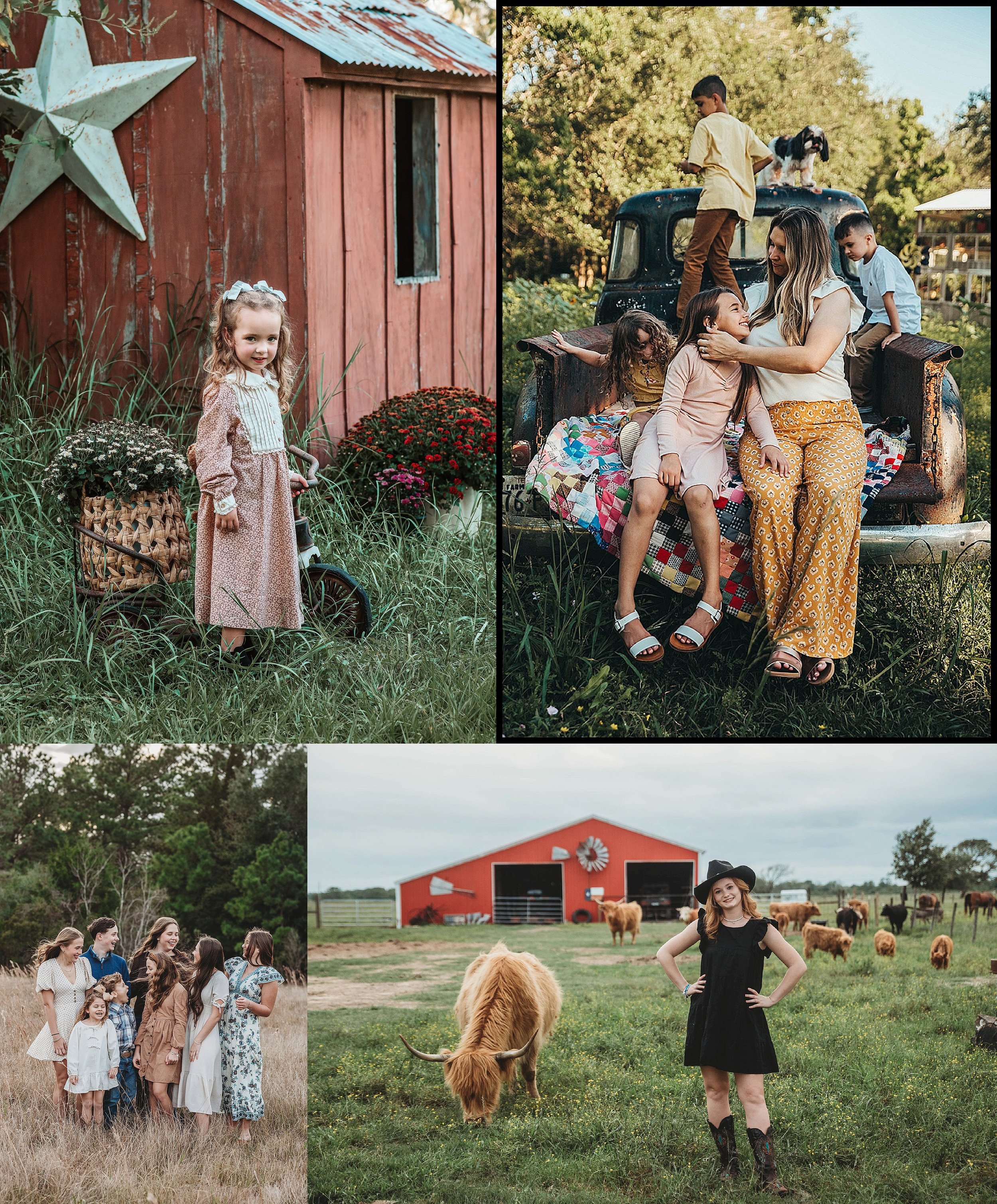 a group of four images including a child family and senior in a natural outdoor setting looking relaxed and happy