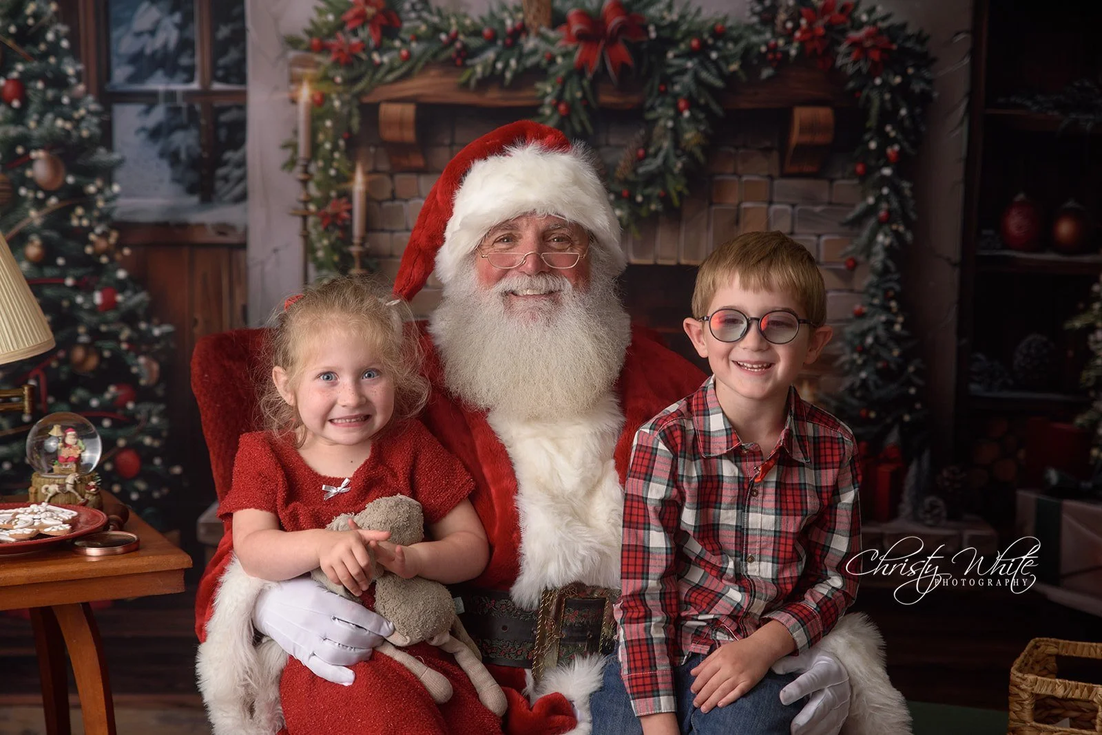 Child and Santa photographed together during a Christmas portrait experience