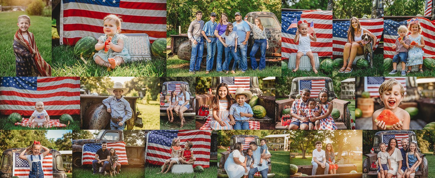 a collage of summer themed images featuring children and families