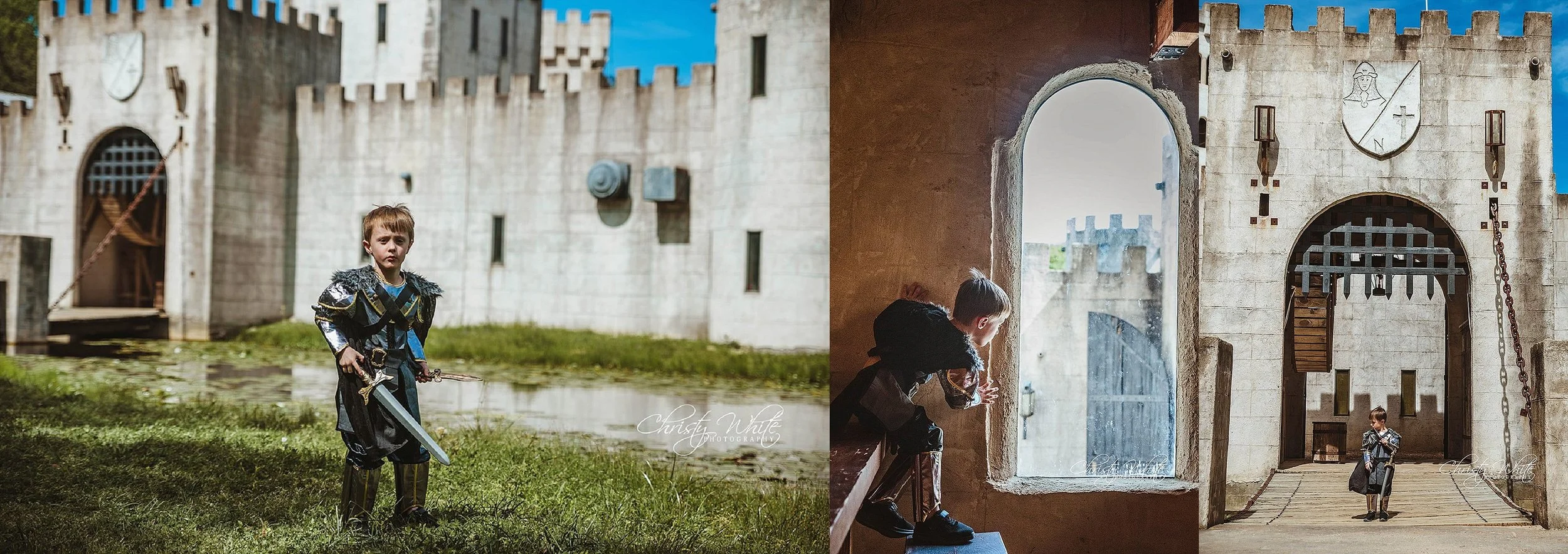 Natural light portrait of child at castle in Bellville Texas