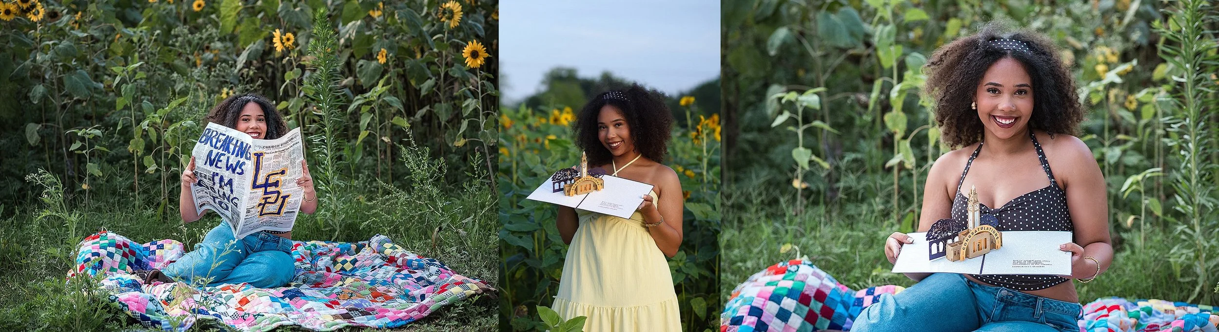 A high school senior celebrating her acceptance into LSU