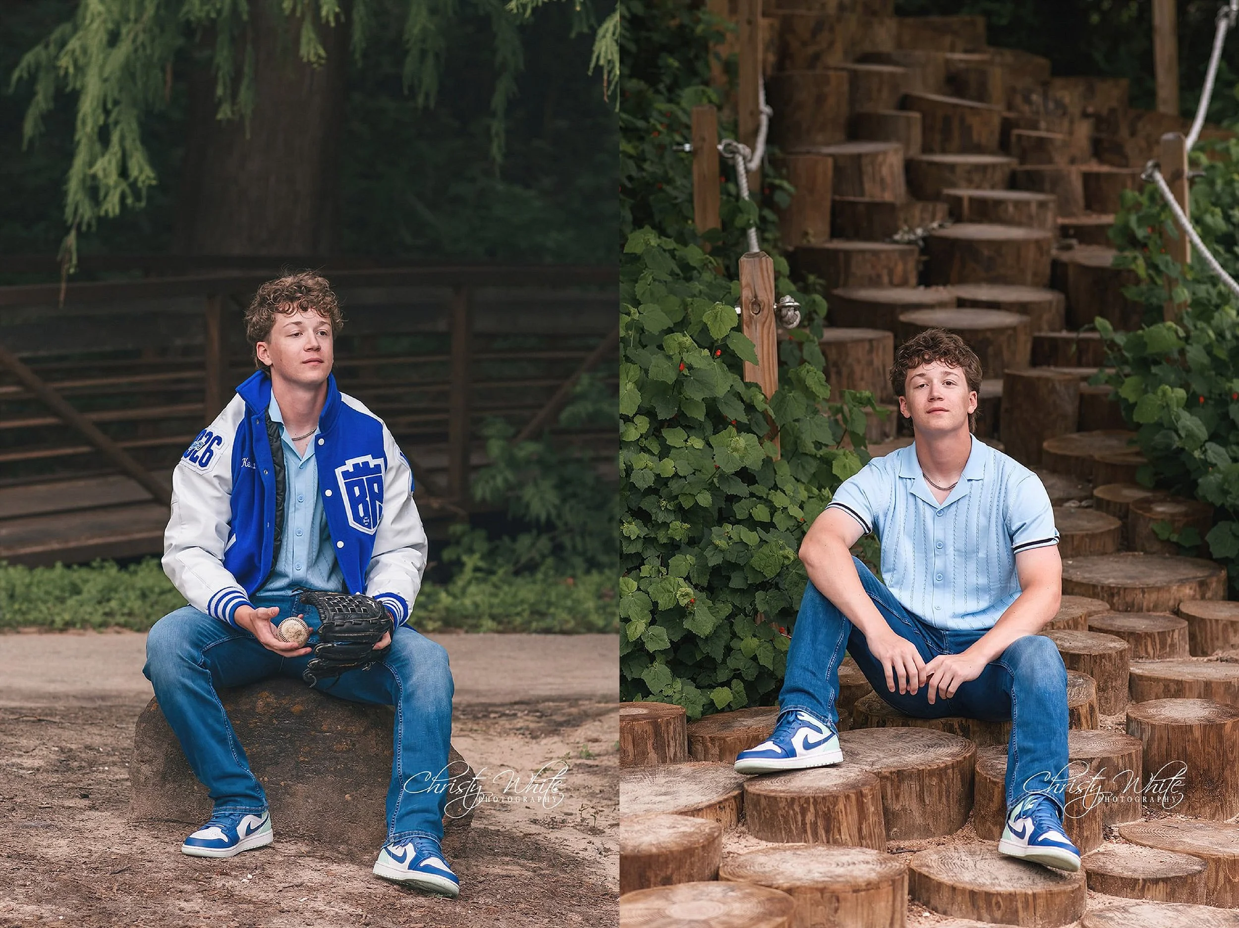 Senior photography session in Houston featuring downtown skyline views and natural outdoor locations.