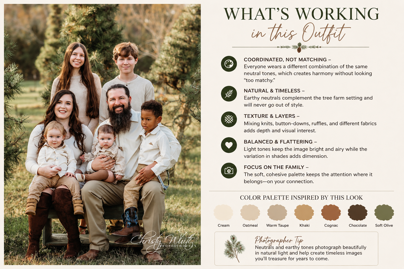 Family wearing coordinated holiday outfits during a timeless Santa photography session with classic Christmas colors.