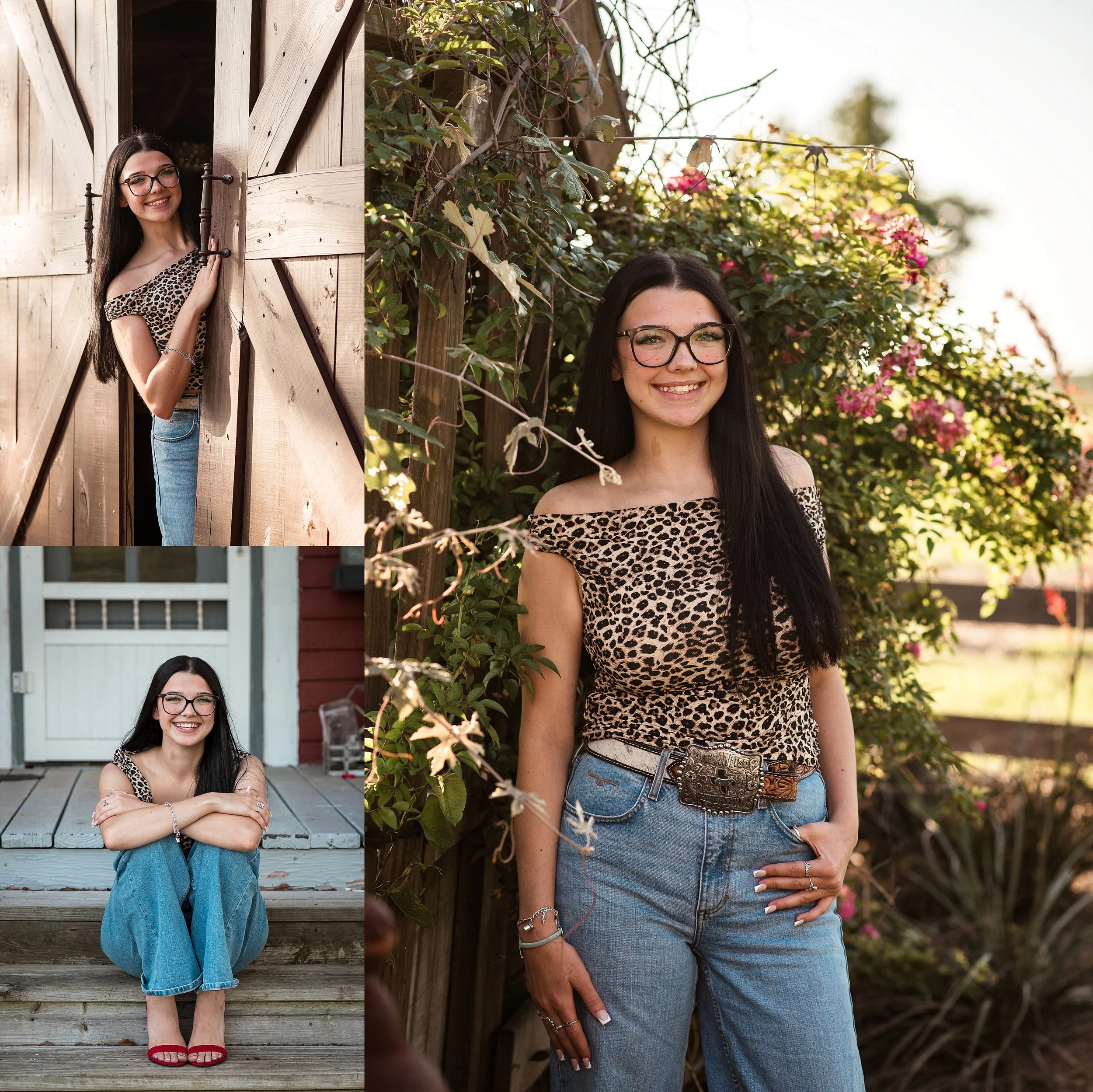 Class of 2027 senior pictured in a rustic location with flowers