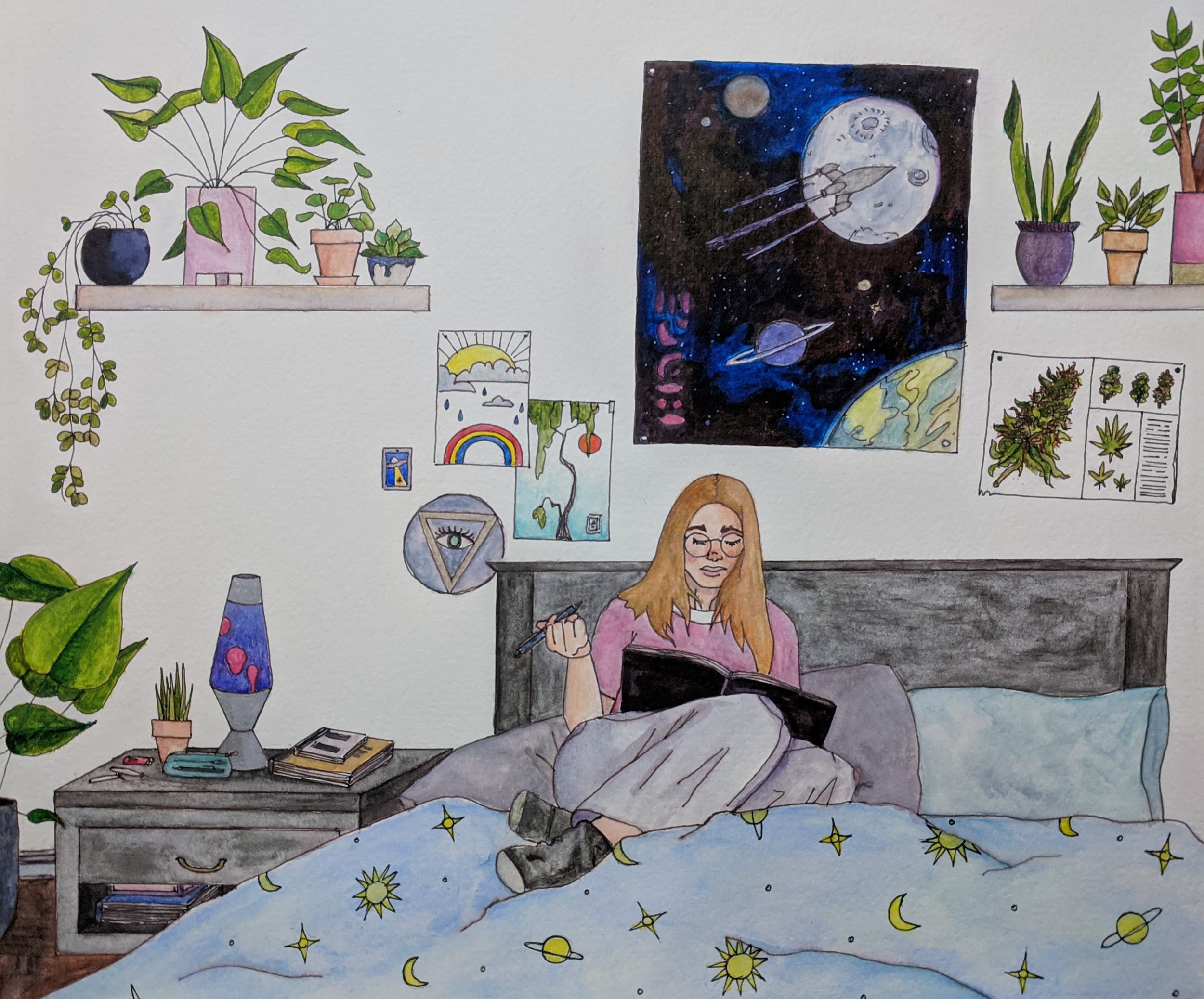 Self Isolation - watercolour and ink on paper