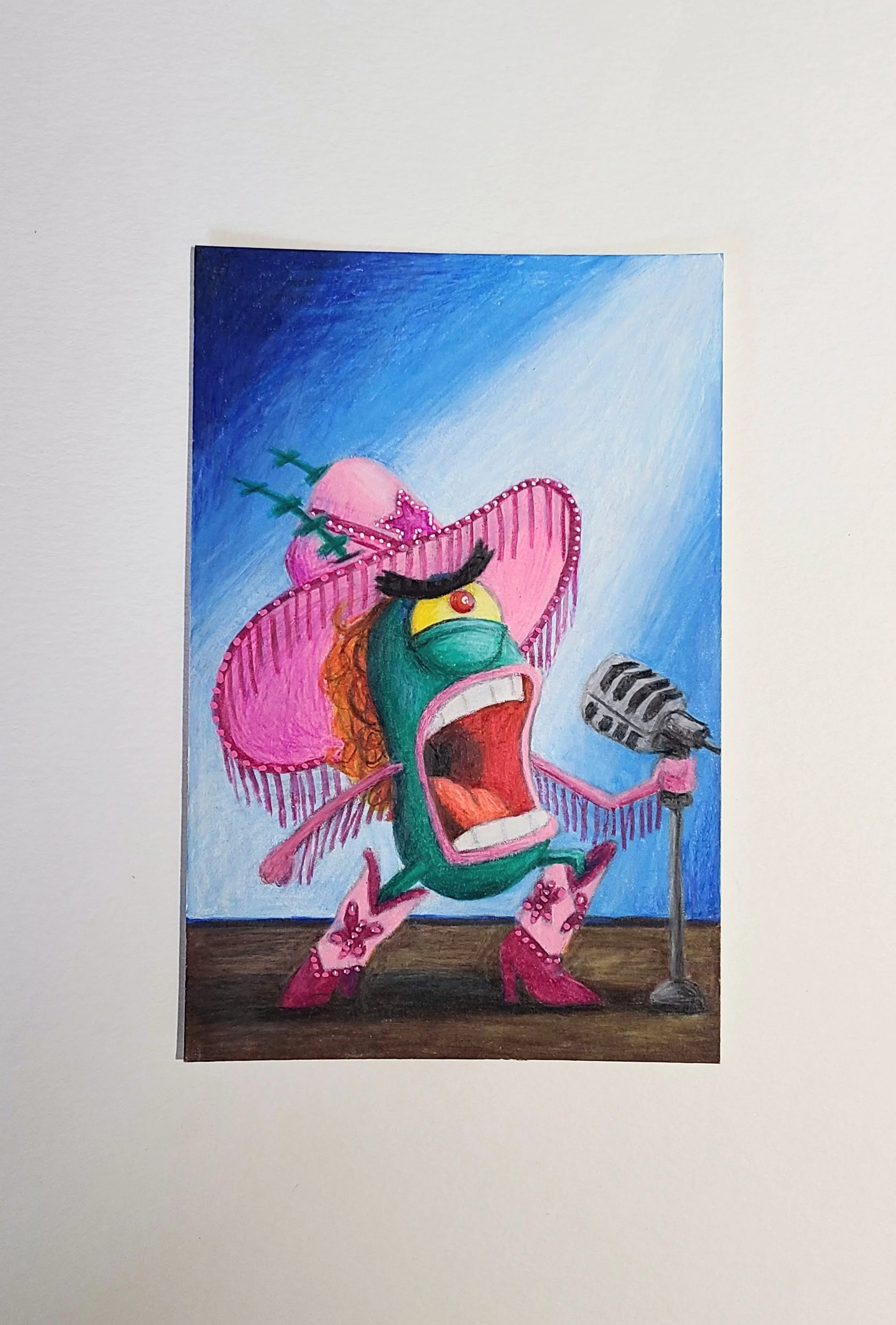Pink Pony Plankton - pencil crayon on paper - 4x6 in. 2024