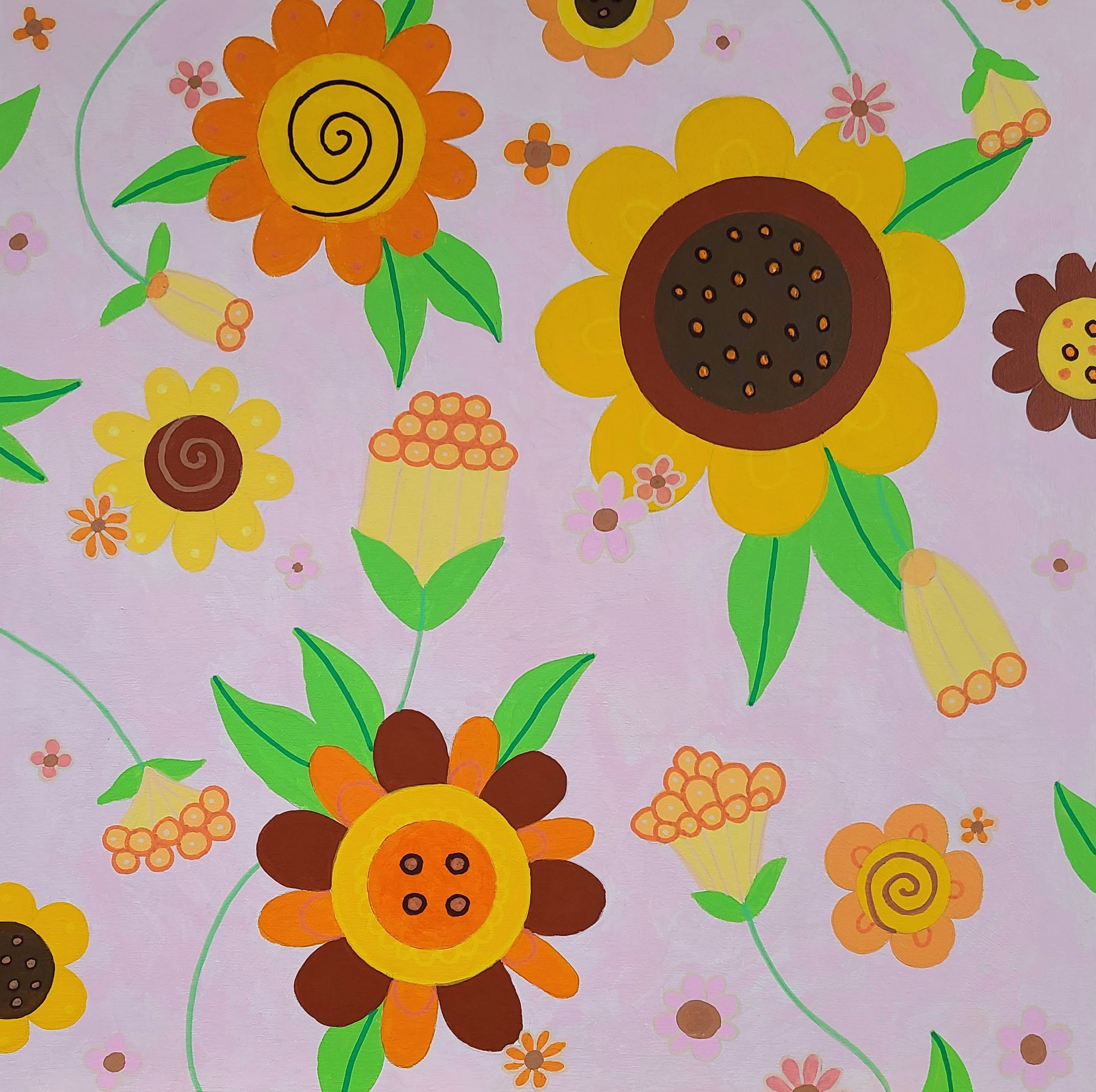 Retro Flowers - acrylic on panel - 16x16 in. 2021