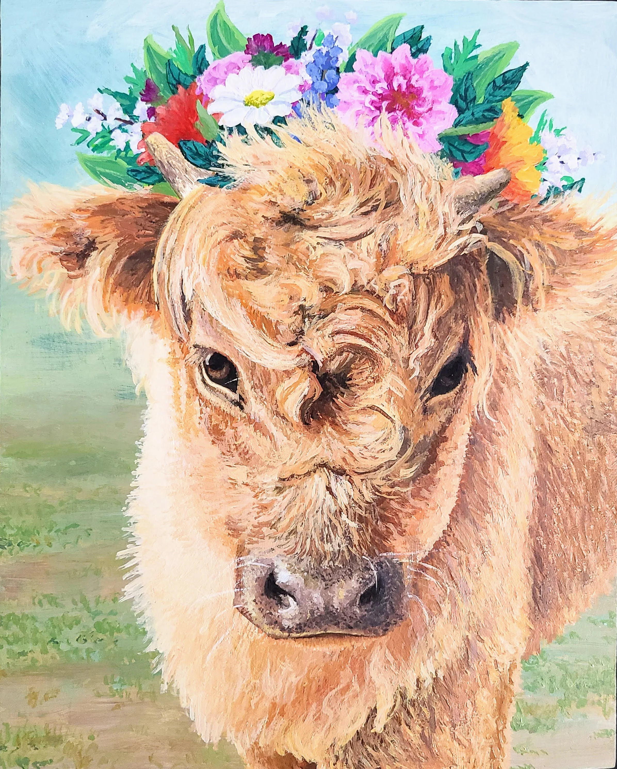 Highland Cow - acrylic on wooden panel - 8x10 in. 2025