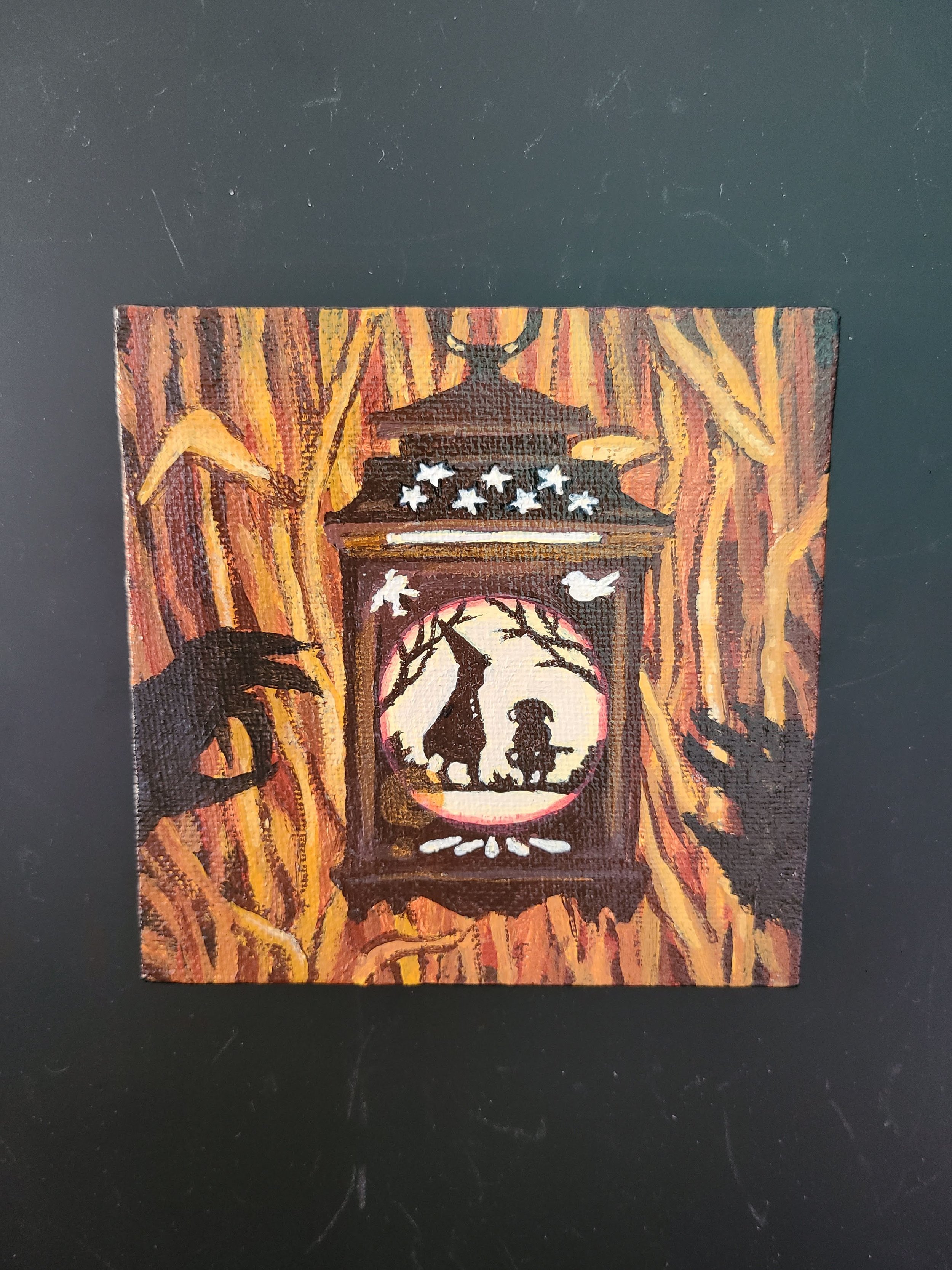 Over The Garden Wall - acrylic paint and marker on canvas - 4x4 in. 2023