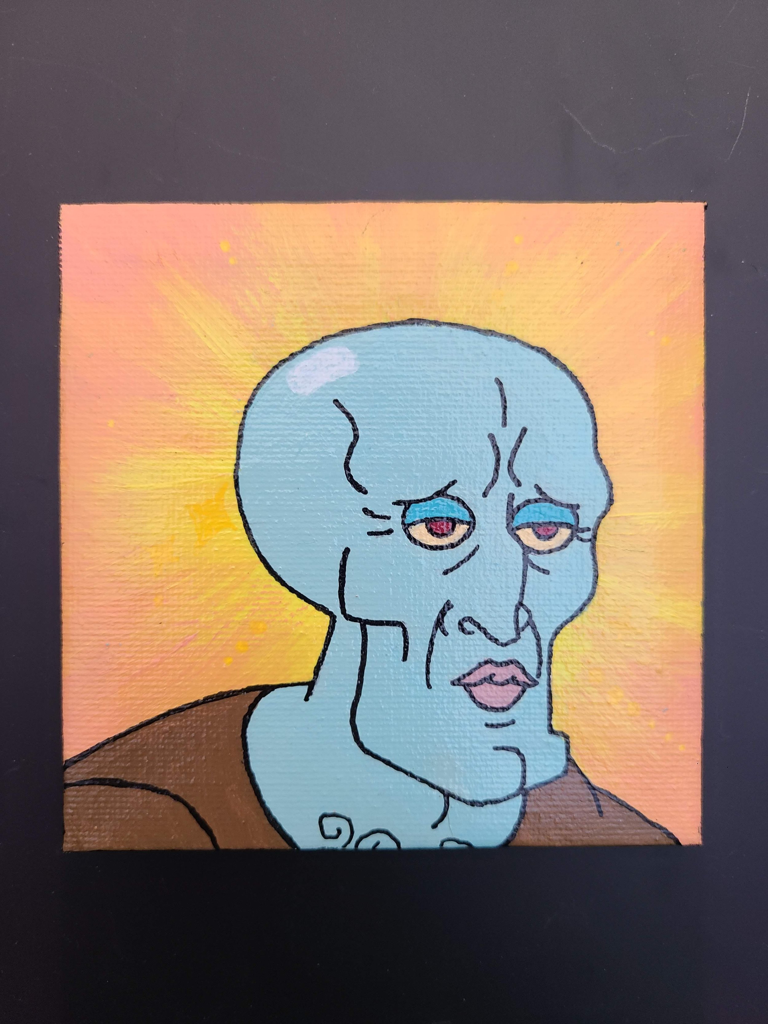 Handsome Squidward - marker on canvas - 4x4 in. 2023