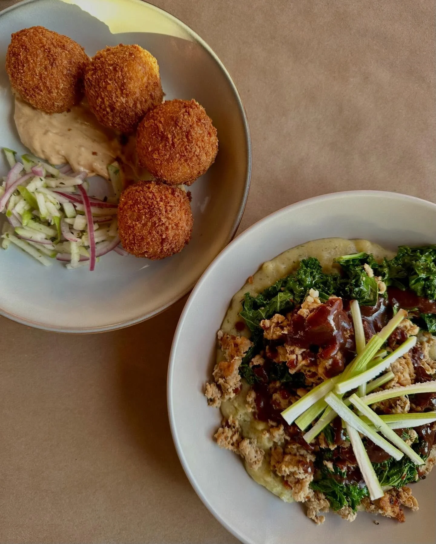 SPECIALS &mdash; 1/22 (one more coming tomorrow!)

🧆Arancini
Crispy fried arborio rice balls with butternut squash, asiago, and parmesan, served with chick crisp aioli and apple slaw garnish.

🌭 Sausage &amp; Polenta
House chicken sausage with kale