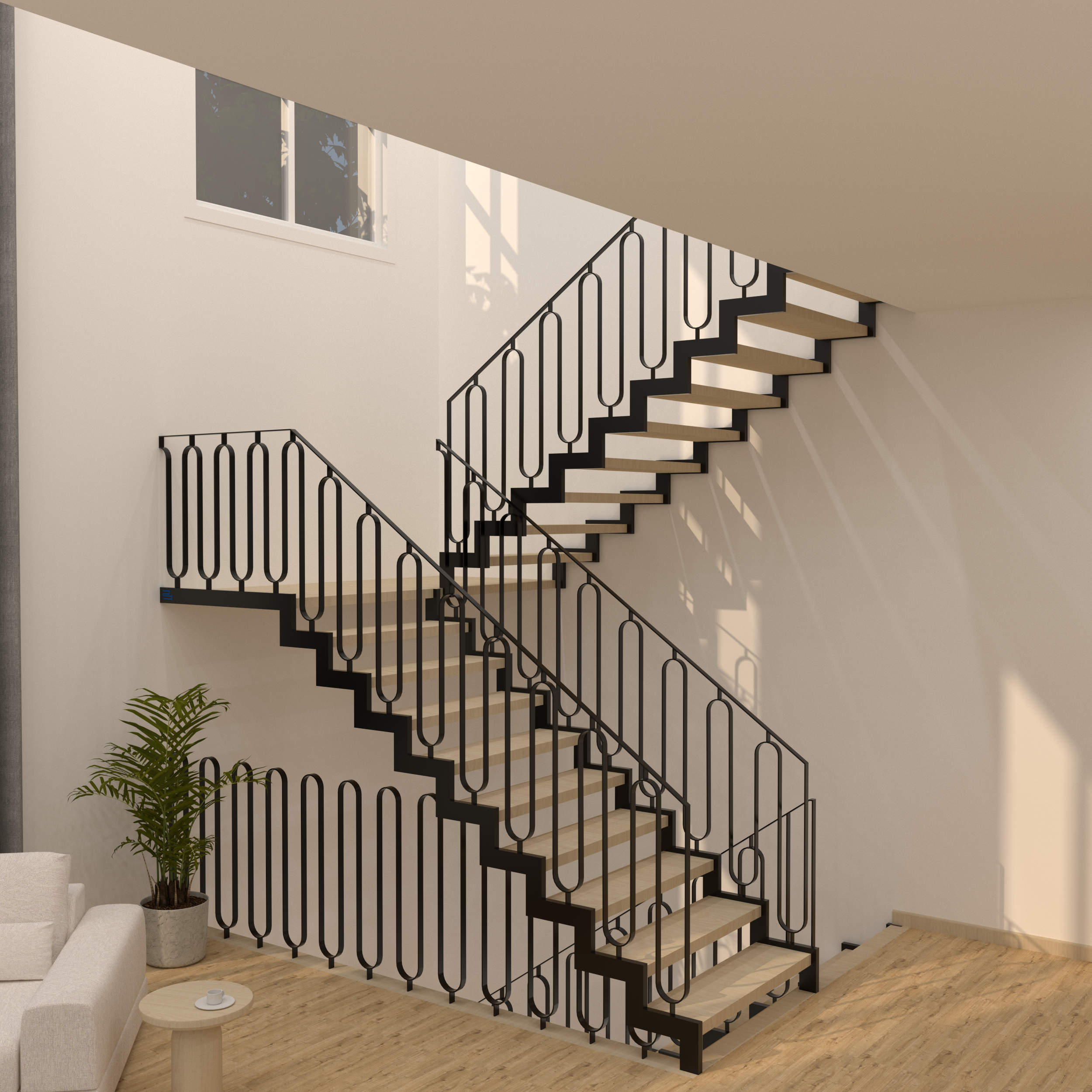 Zigzag Open Riser-Metal Stringer — Bolton Railings