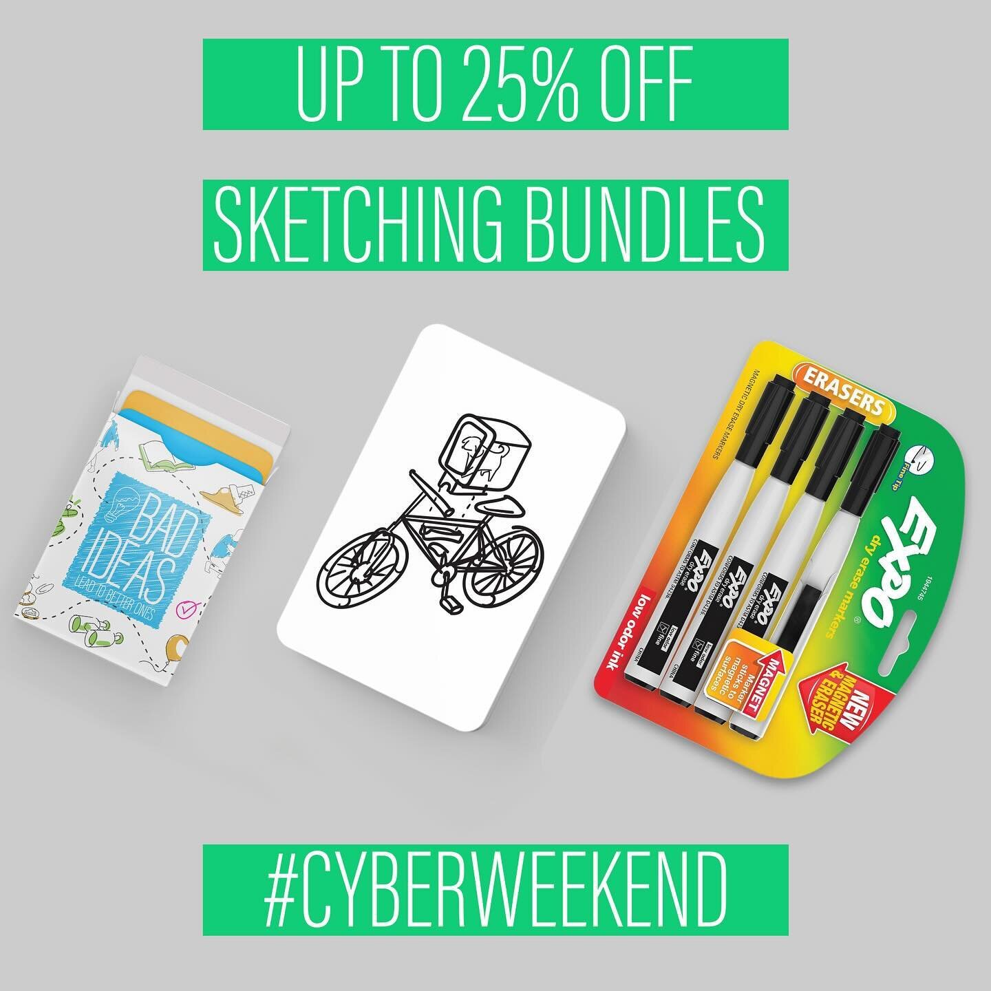 Bad Ideas sketching bundles are discounted THIS WEEKEND ONLY! Buy a single sketching bundle for $30 and a 2-pack for $52, that&rsquo;s up to 25% off! Each bundle comes with the Bad Ideas card deck, a 4-pack of Expo dry-erase markers, and a pack of er