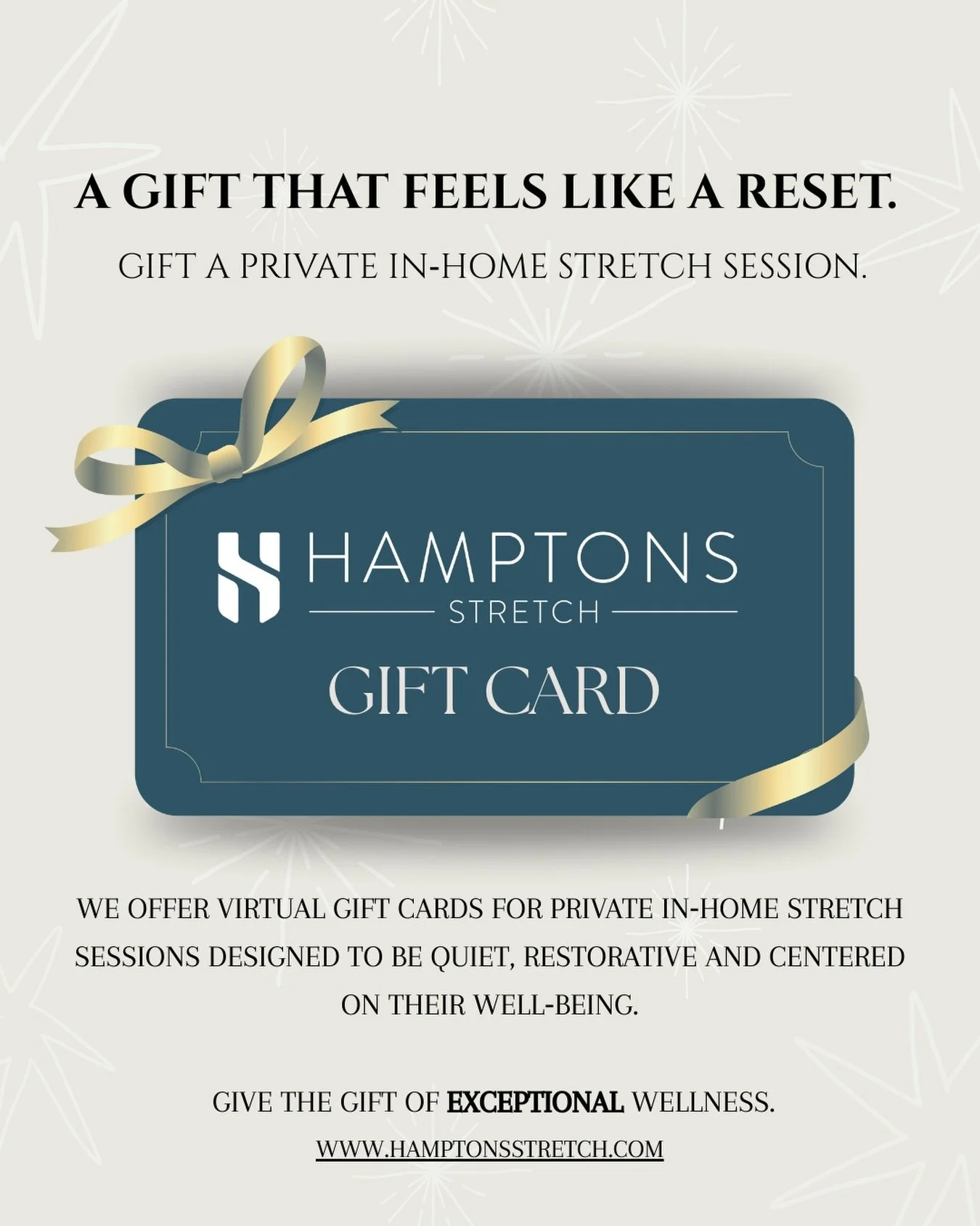 Wellness feels different when it&rsquo;s private, intentional and brought directly to your home. Our virtual gift cards provide access to in‑home stretch sessions crafted to release tension and restore ease. A luxury experience for anyone who values 