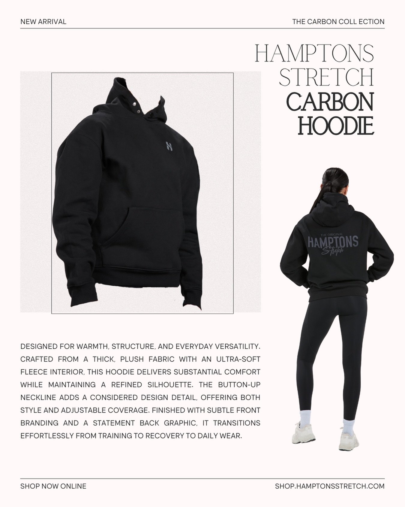 Hamptons Stretch Carbon Hoodie. 
Available now.