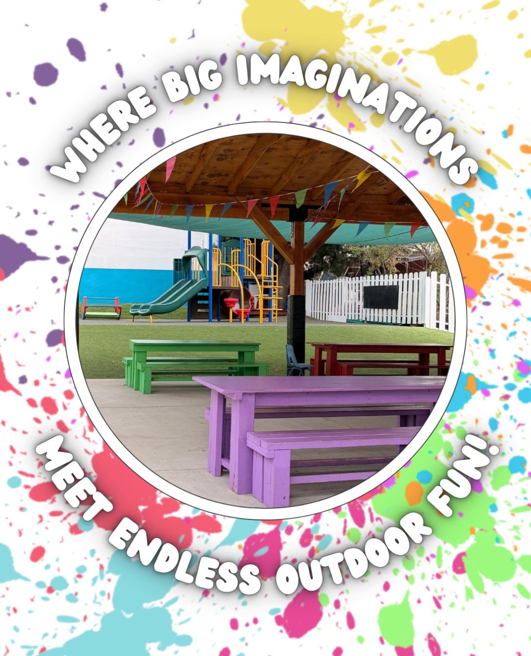 Our vibrant outdoor play space is designed for little explorers to run, laugh, and let their creativity shine. From colorful picnic spots and festive bunting to our exciting playground equipment under the shade, every corner is built for joyful memor