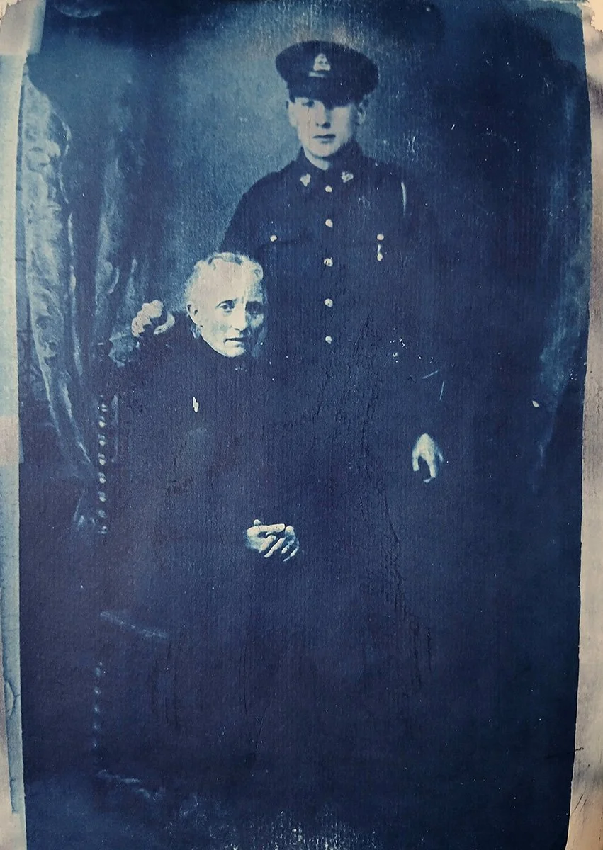 Cyanotype of my Great Great Grandmother and her son (my Great Grandad). Exposed in sunshine from acetate print.