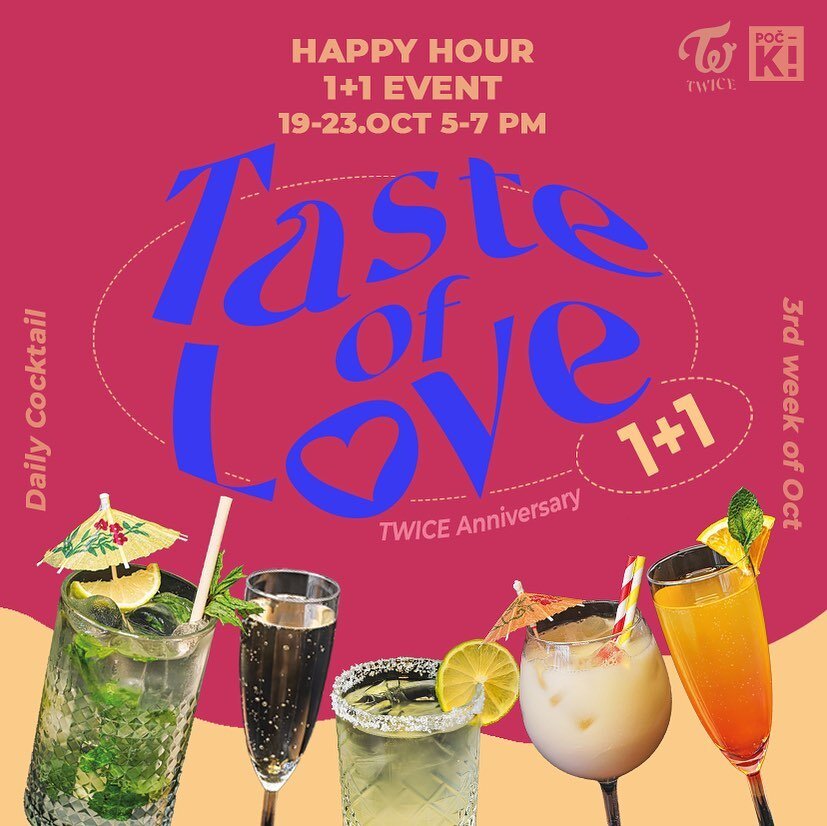 Happy 8th Anniversary Twice!

We're celebrating with drinks from &lsquo;Alcohol-Free&rsquo; on different days of the week!

During HAPPY HOUR from 5-7pm, you can BUY 1, get 1 FREE.🥂🍹🍸

#praha #prague #kpopcz #twice #cocktails #praguerestaurant #re