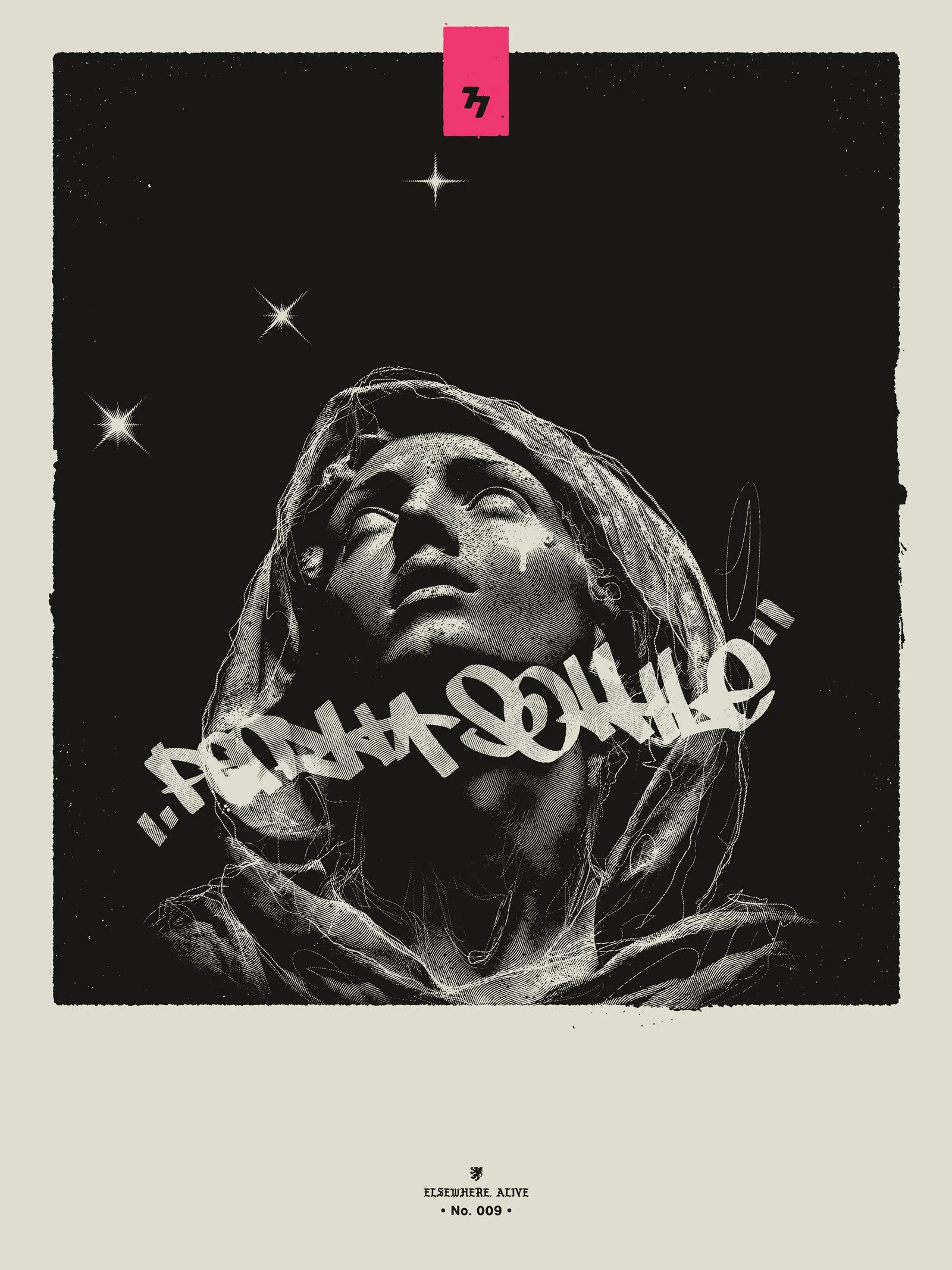 Elsewhere, Alive. No. 009 (2026) by Blacksevens / Cristian Whitney explores transformation, consciousness, and art beyond the body—blending digital and handmade expression.