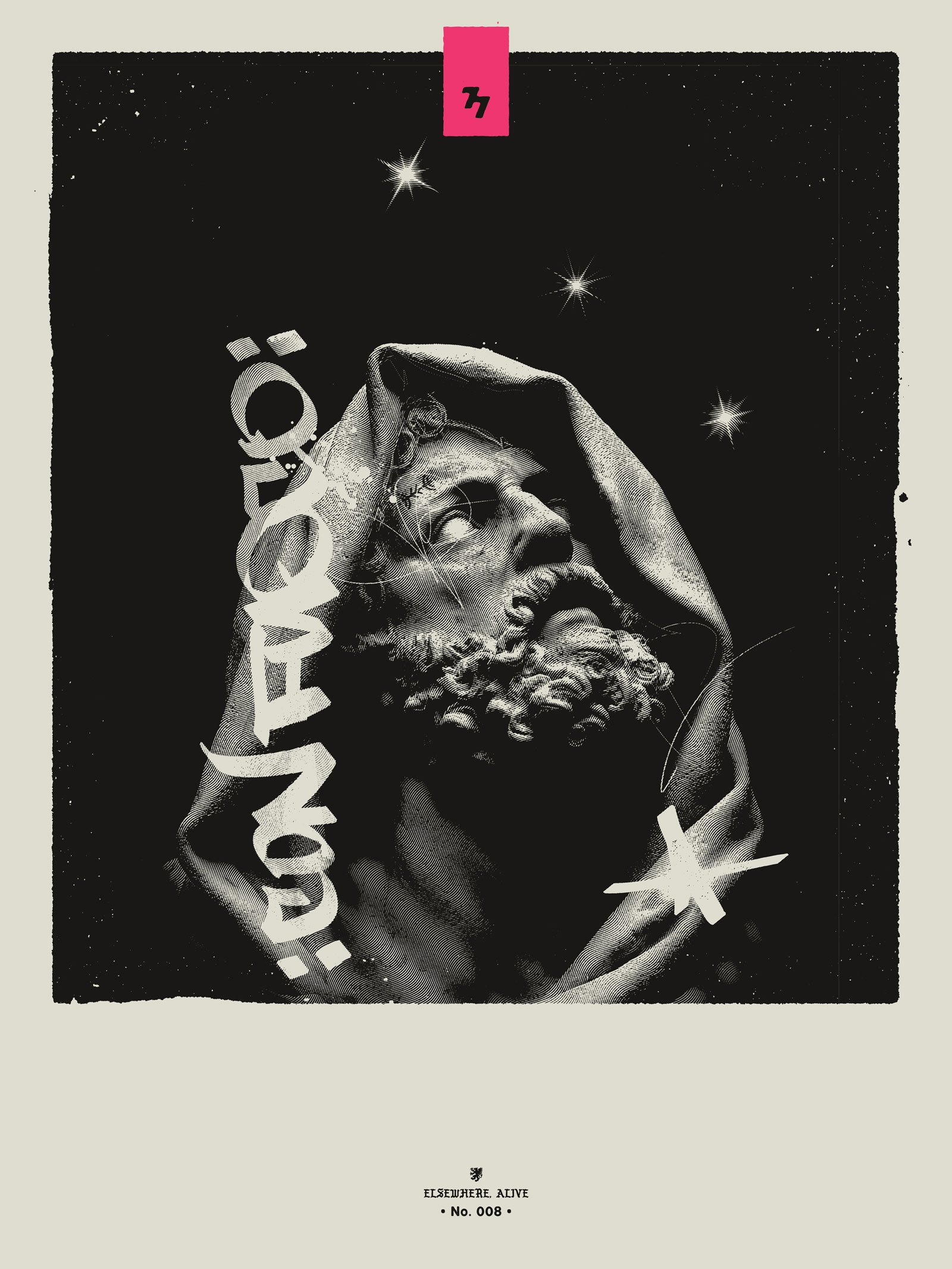 Elsewhere, Alive. No. 008 (2026) by Blacksevens / Cristian Whitney explores transformation, consciousness, and art beyond the body—blending digital and handmade expression.