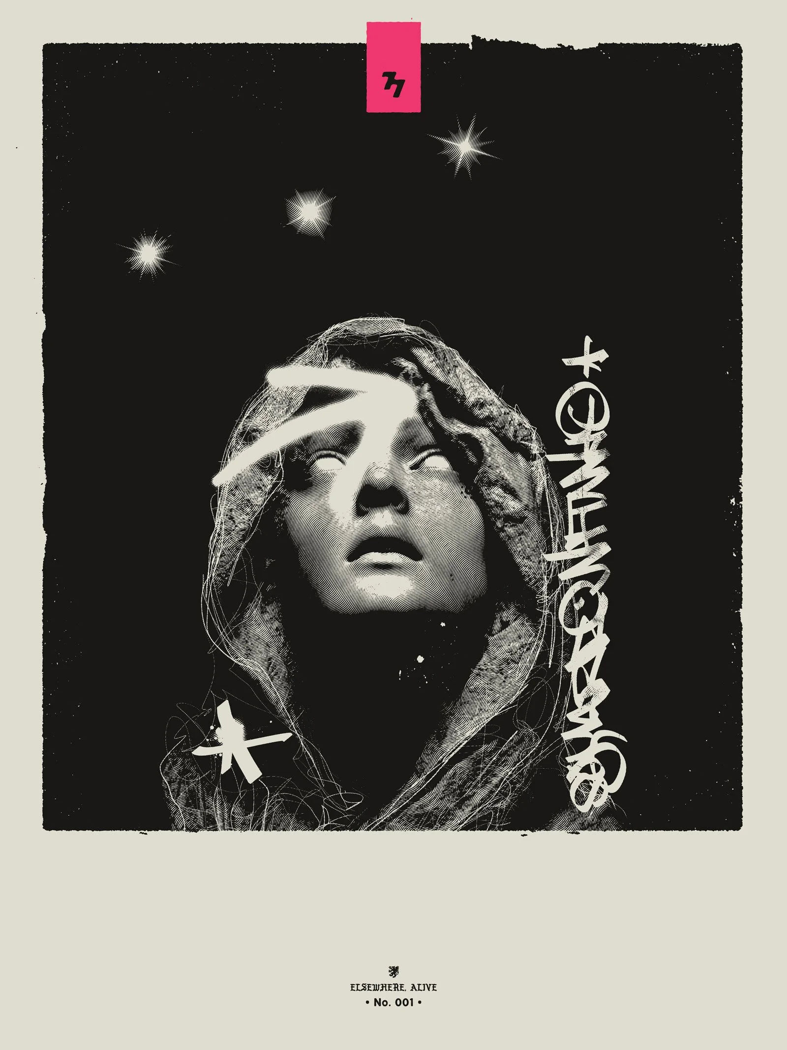 Elsewhere, Alive. No. 001 (2026) by Blacksevens / Cristian Whitney explores transformation, consciousness, and art beyond the body—blending digital and handmade expression.