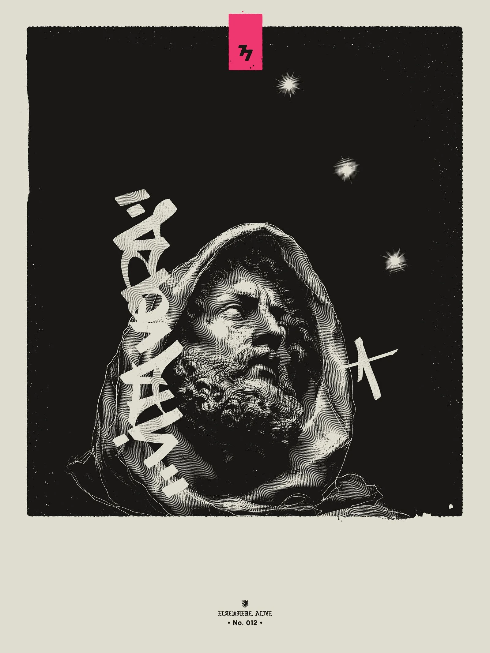 Elsewhere, Alive. No. 012 (2026) by Blacksevens / Cristian Whitney explores transformation, consciousness, and art beyond the body—blending digital and handmade expression.