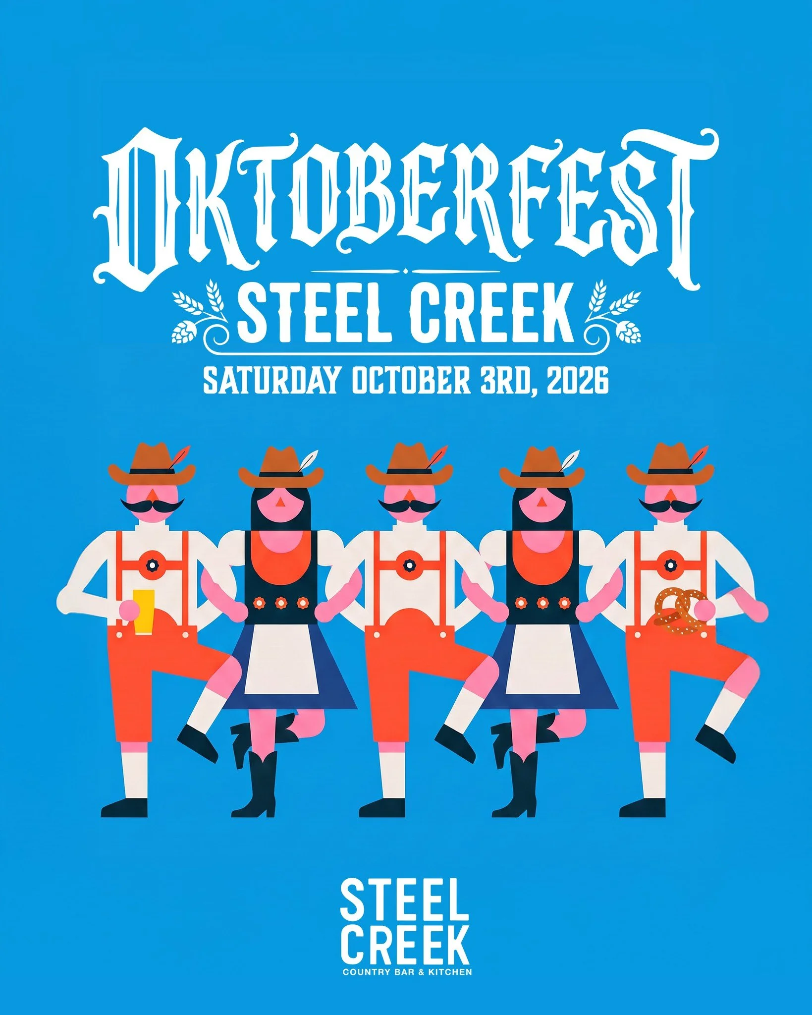 STEEL CREEK OKTOBERFEST &mdash; SATURDAY, OCTOBER 3RD!

Break out the Lederhosen and get ready for a full night of Oktoberfest at Steel Creek!
We&rsquo;re kicking things off early with a German-inspired special menu available ALL WEEK leading up to t