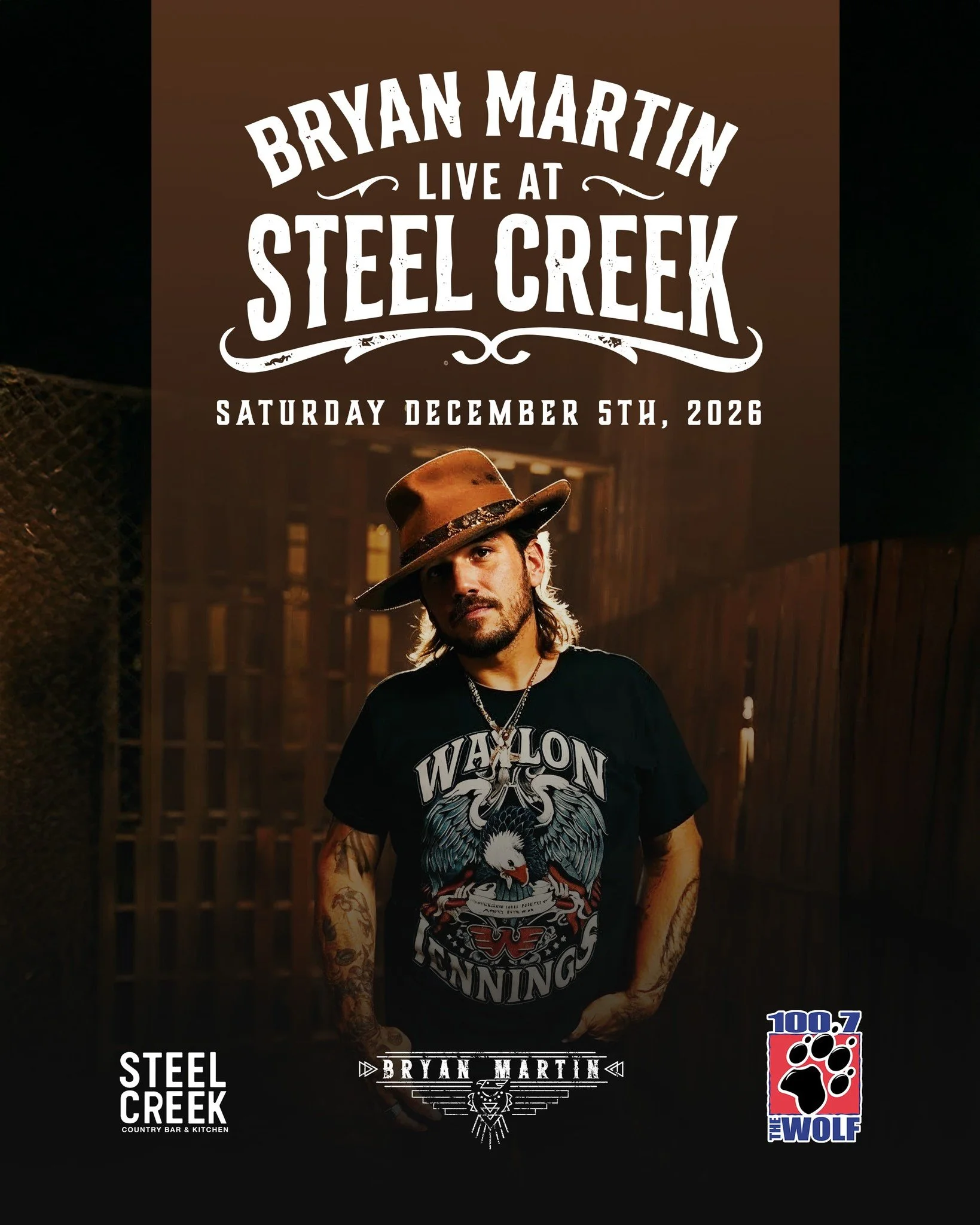 🚨 JUST ANNOUNCED! BRYAN MARTIN IS COMING TO TACOMA!

Steel Creek &amp; 100.7 The Wolf proudly present BRYAN MARTIN &mdash; LIVE at Steel Creek on SATURDAY, DECEMBER 5!

With over 1.4 BILLION career streams, the PLATINUM smash hit &ldquo;We Ride,&rdq