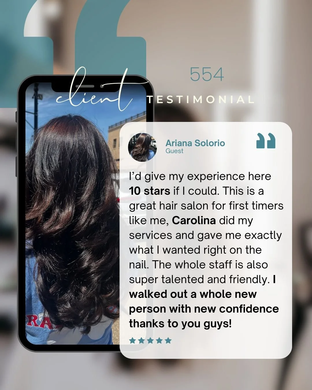 ✨ We love hearing from our amazing guests! ✨
This client shared how much she loved her experience with Carolina and our entire team&mdash;and left feeling confident and cared for. 💇&zwj;♀️💖

At Salon 554 in Salem, Oregon, when you choose us, you&rs