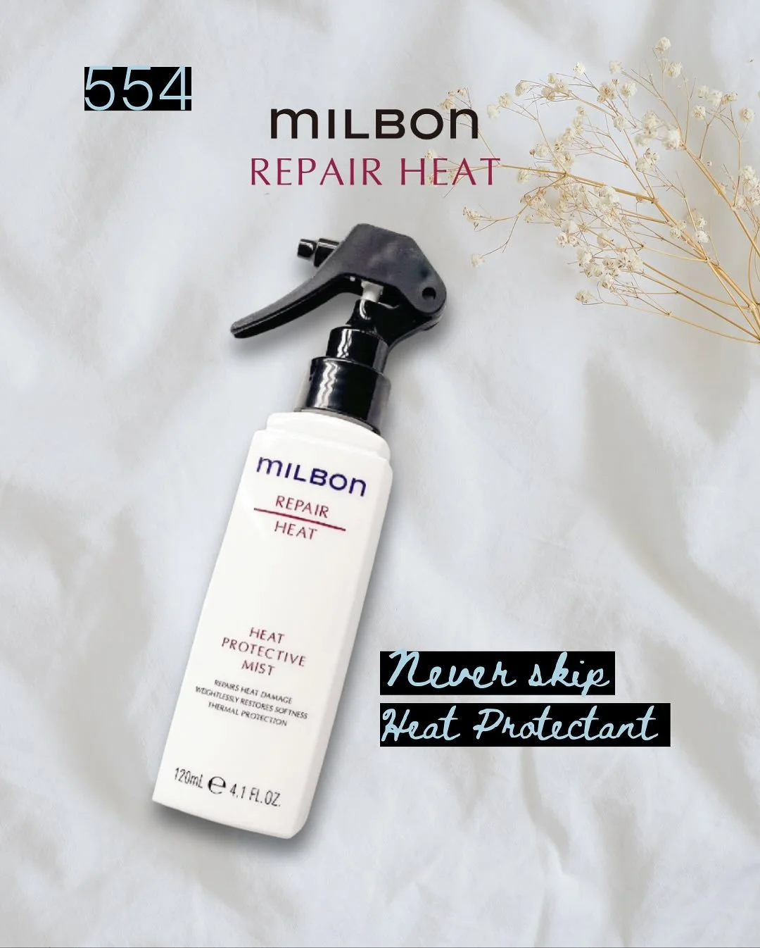 ✨ New! Shop Salon 554 Online ✨
We&rsquo;re excited to announce our brand-new online store&mdash;now you can stock up on all your favorite products with just a click!
Today we&rsquo;re featuring Milbon Heat Protective Mist&mdash;the ultimate shield fo