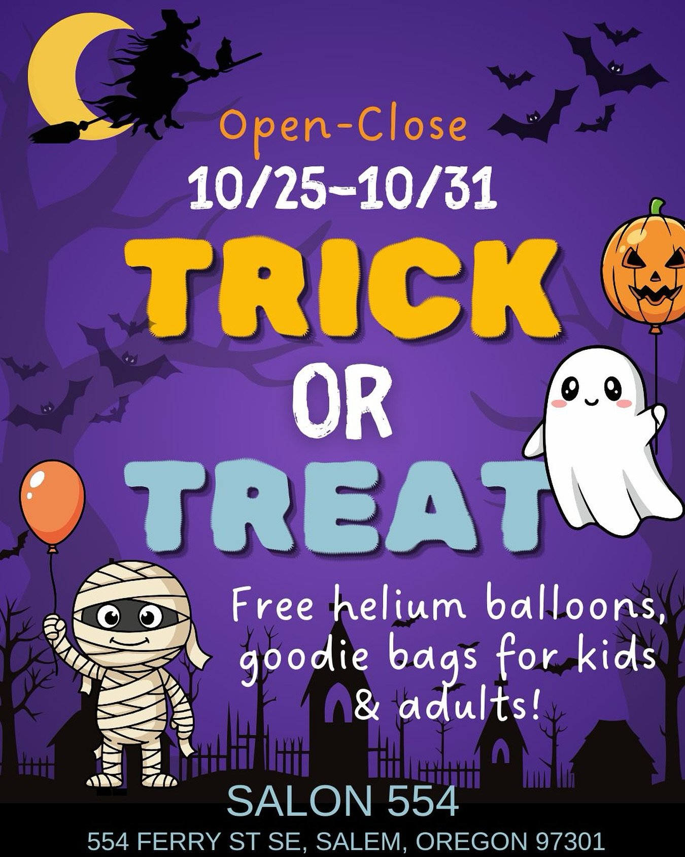 Our FIRST EVENT of the season is up!! Be sure to stop by with the kiddos for a Helium balloon 🎈&amp; goodie bag 🍫 during our open hours, Sat 10/25-Friday 10/31! Or, bring yourself 😁 we have adult goodie bags just for you!! Wishing everyone a safe 