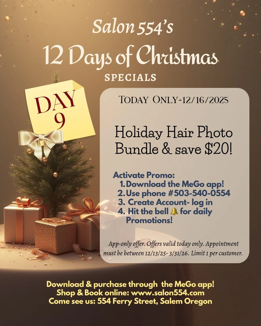 ✨ DAY 9 is a GLOW-UP special focusing on self-care or the pleasantly priced gift!
Perfect for holiday photos, parties, and glam moments 🎄✨! Don't let winter frizz or dryness ruin you confidence or pix this holiday season. Take advantage of this incr