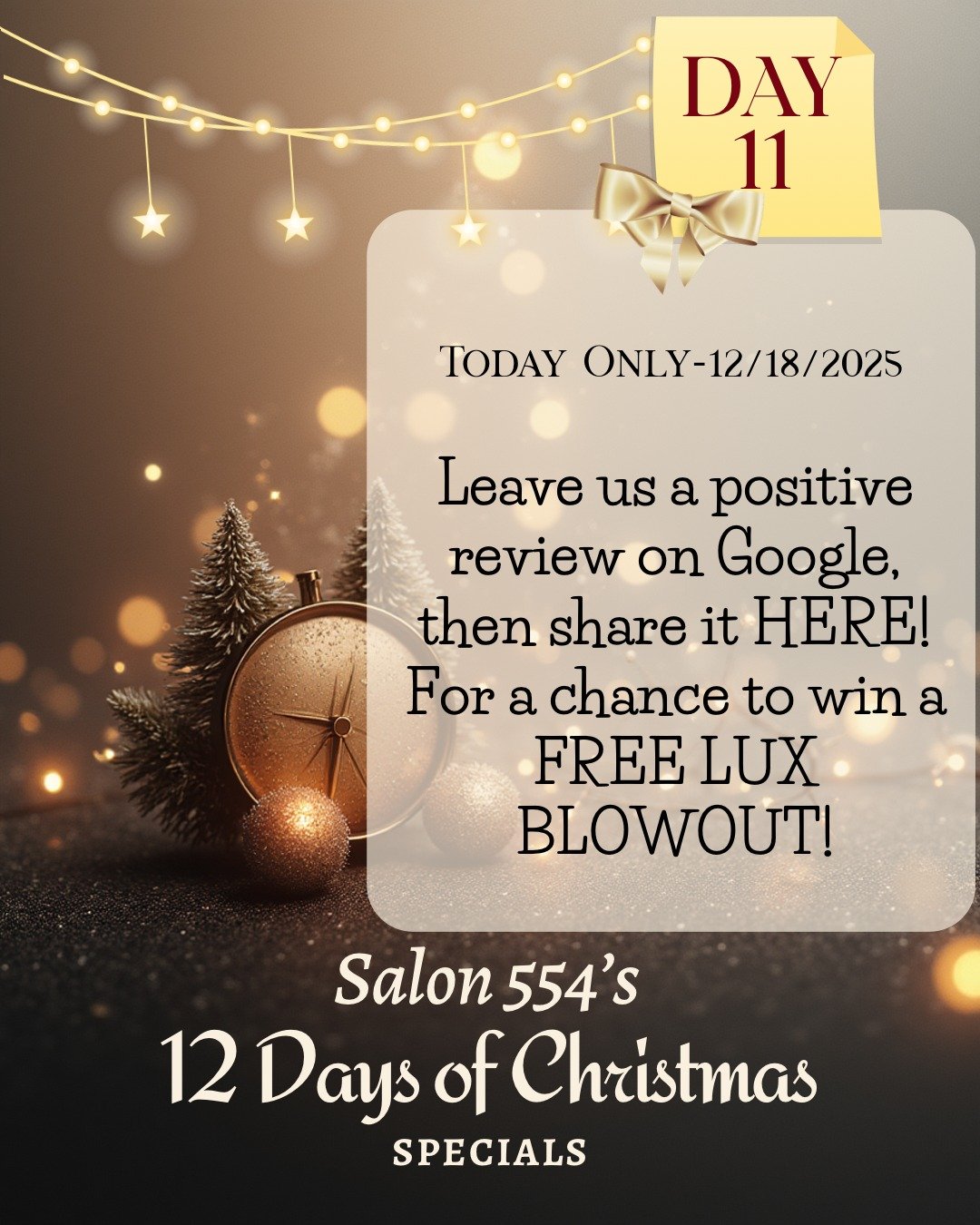 ✨ DAY 11 is LIVE!
Leave a review on google, then share it HERE in the comments below for a chance to win a LUX Blowout 👀💛! 

For those who've left us over 1000 google reviews, WE THANK YOU!!! Your support helps us continue to serve this community. 