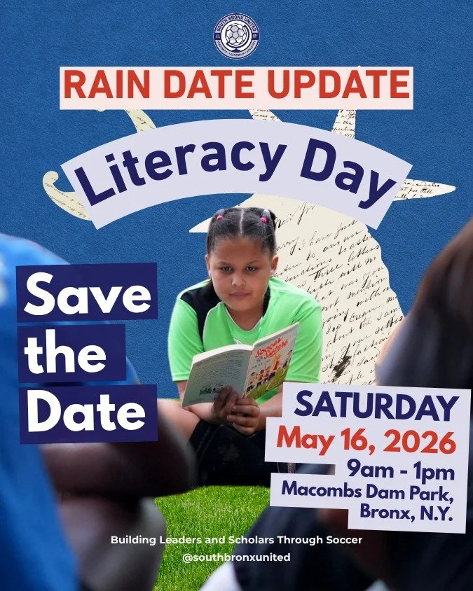 🚨🌧️ RAIN DATE UPDATE! 🚨🌧️

Due to the weather, Literacy Day is moving to May 16th!

Join us:
📍 Macombs Dam Park, The Bronx
🕘 9:00 AM &ndash; 1:00 PM

See you there, Bronx!

#LiteracyDay #SouthBronx #SBU #YouthLeadership #BronxEvents #SoccerLife